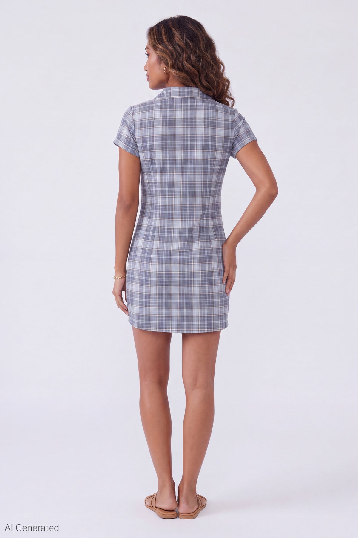 Alt View 3. Plaid Button Front Mini Dress - Blue