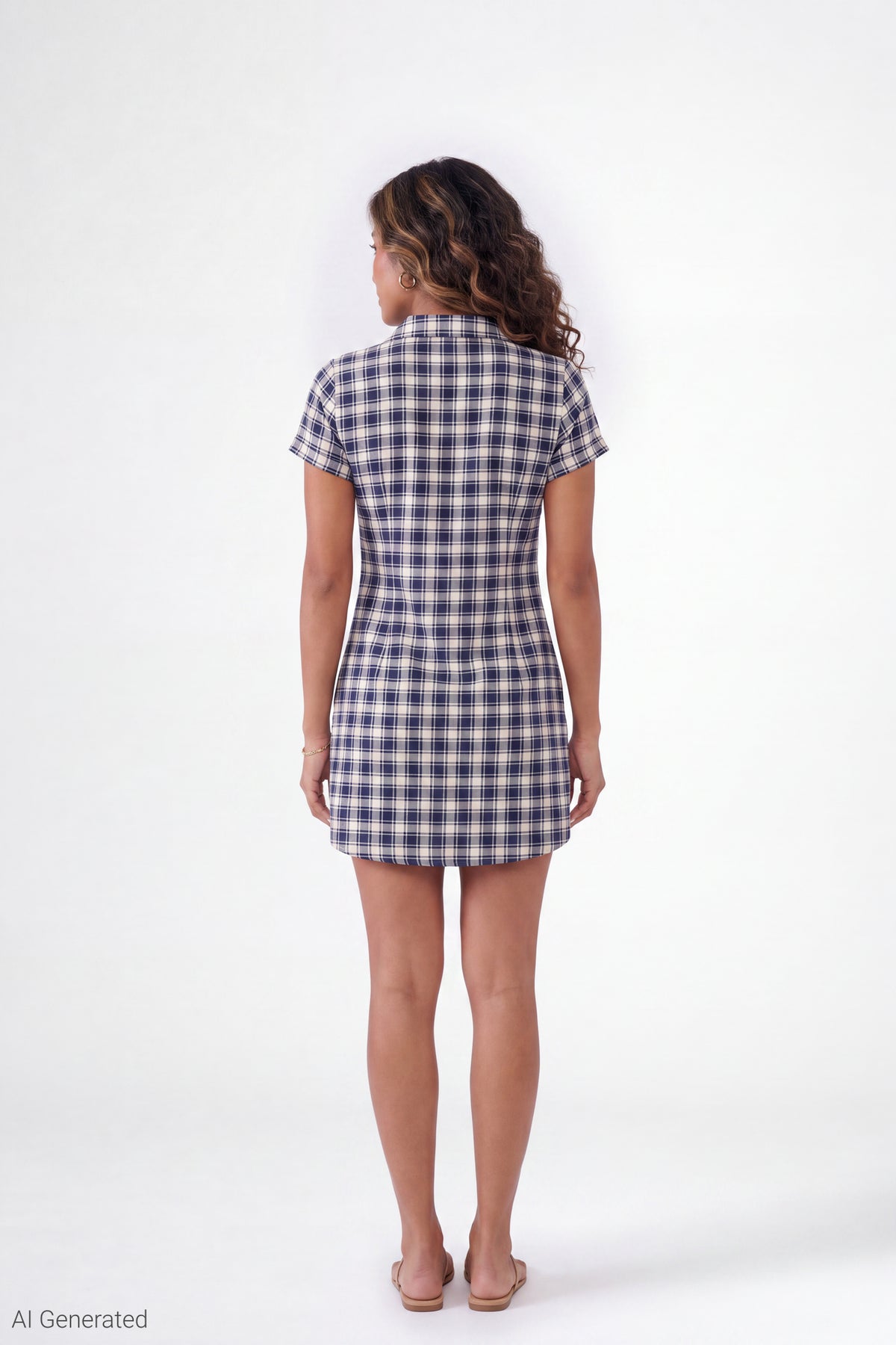 Alt View 3. Plaid Button Front Mini Dress - Navy
