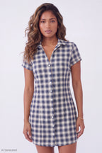 Plaid Button Front Mini Dress