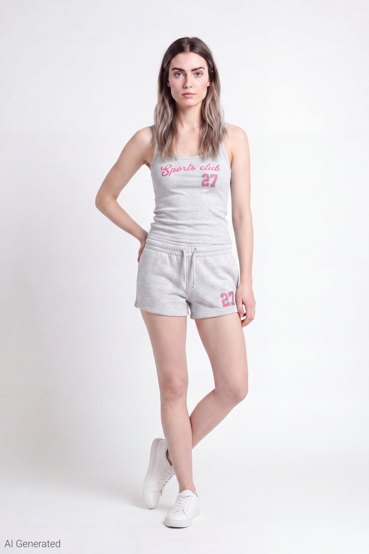 Fleece Graphic Drawstring Short - Light Grey