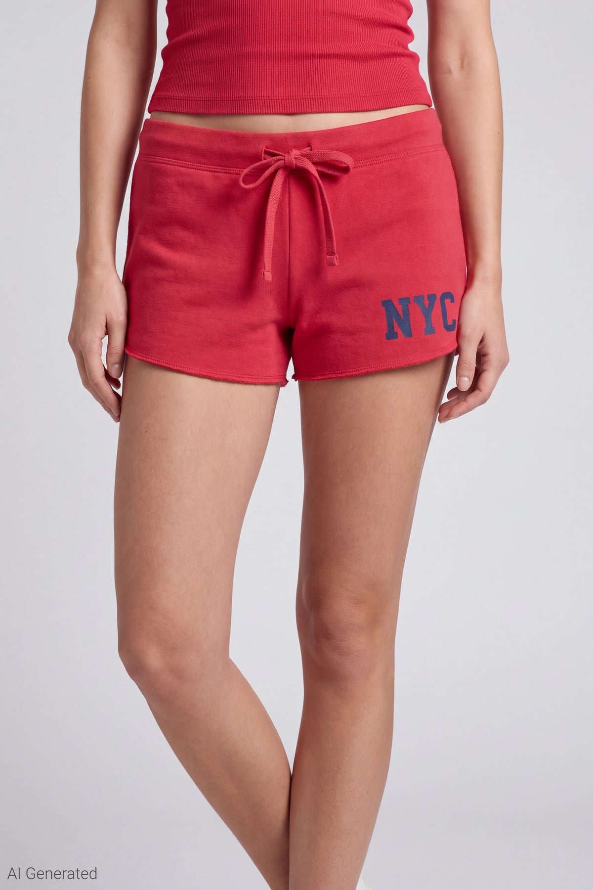 Alt View 3. Fleece Graphic Drawstring Short - Red