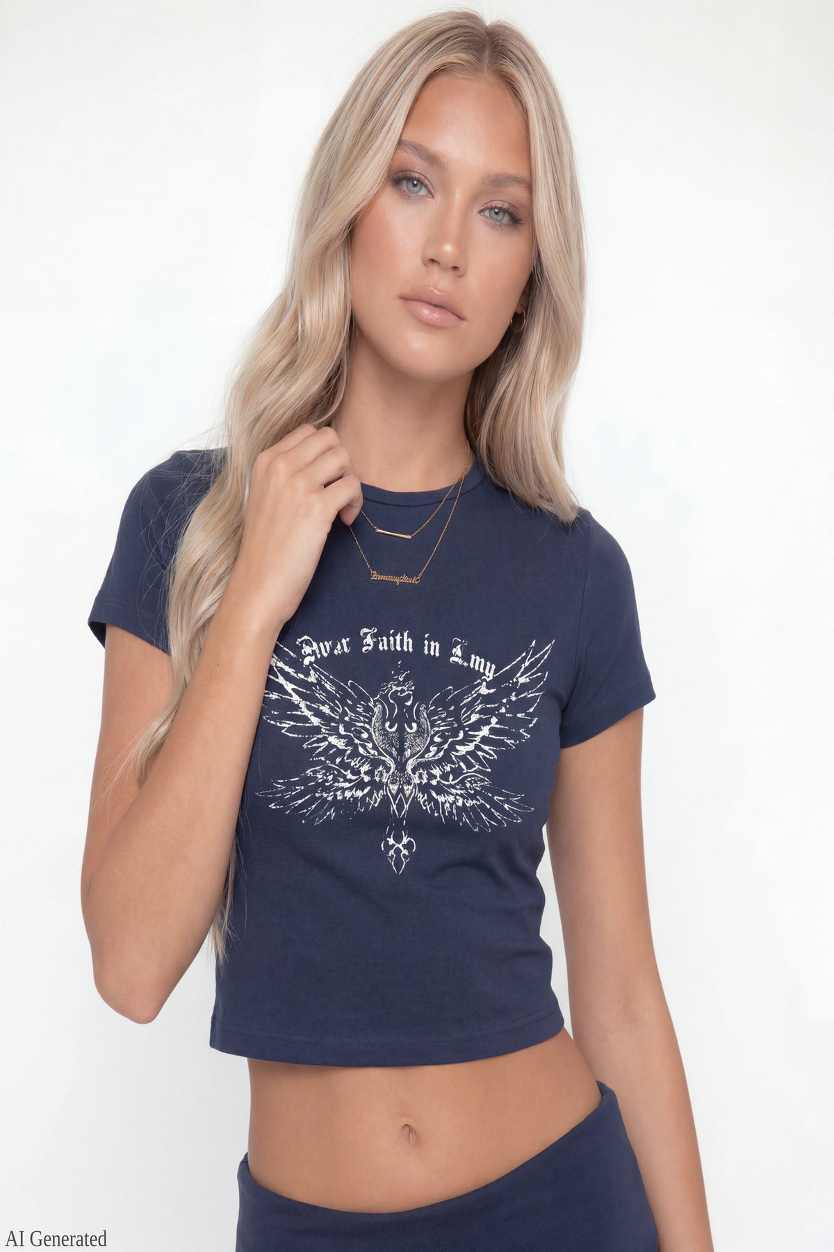Alt View 3. Graphic Baby Tee & Flare Legging Set - Navy