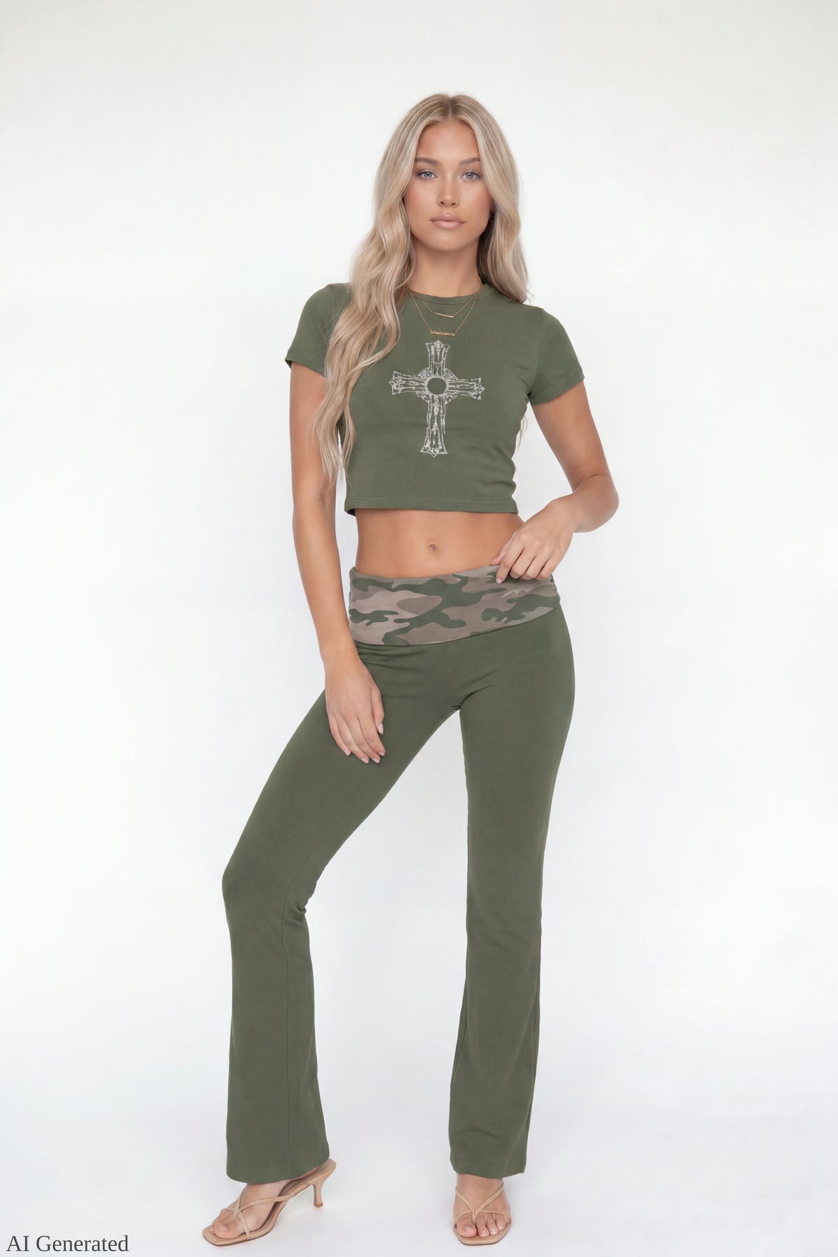 Graphic Baby Tee & Flare Legging Set - Green