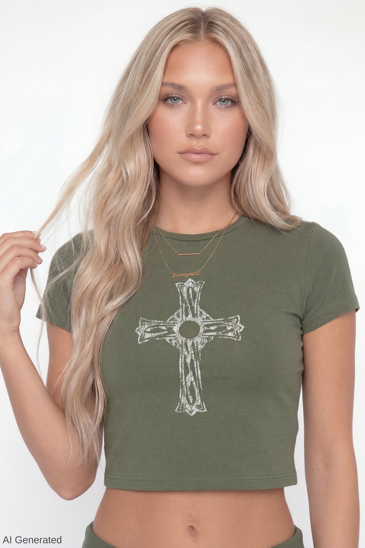 Alt View 3. Graphic Baby Tee & Flare Legging Set - Green