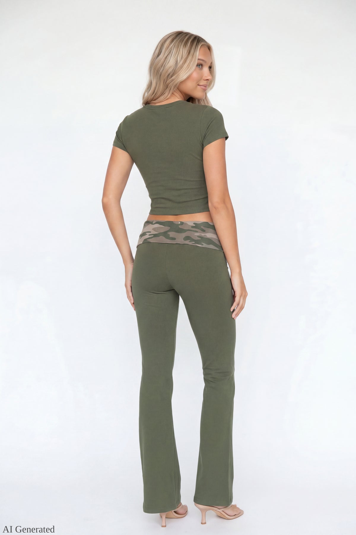 Alt View 2. Graphic Baby Tee & Flare Legging Set - Green