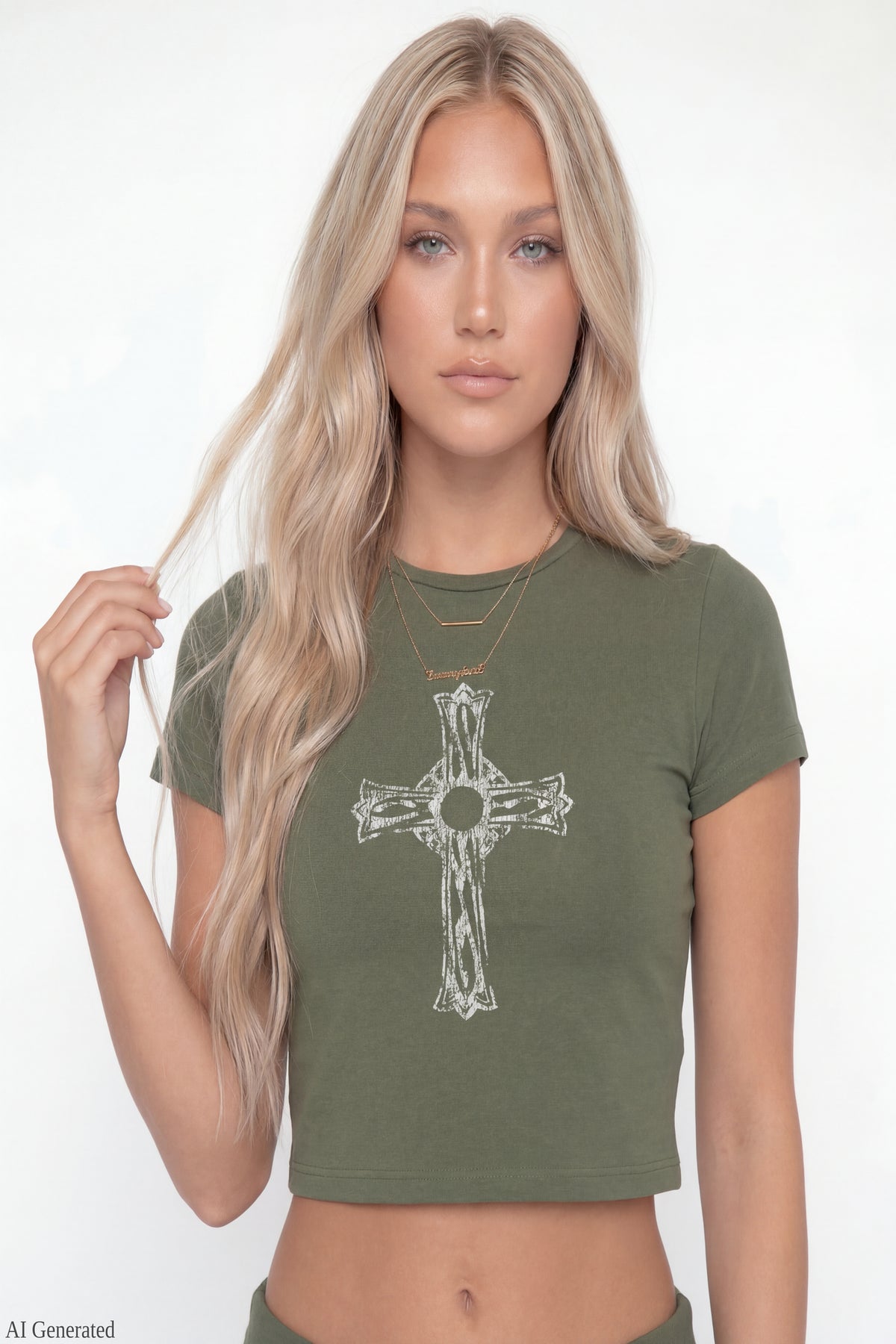 Alt View 3. Graphic Baby Tee & Flare Legging Set - Green