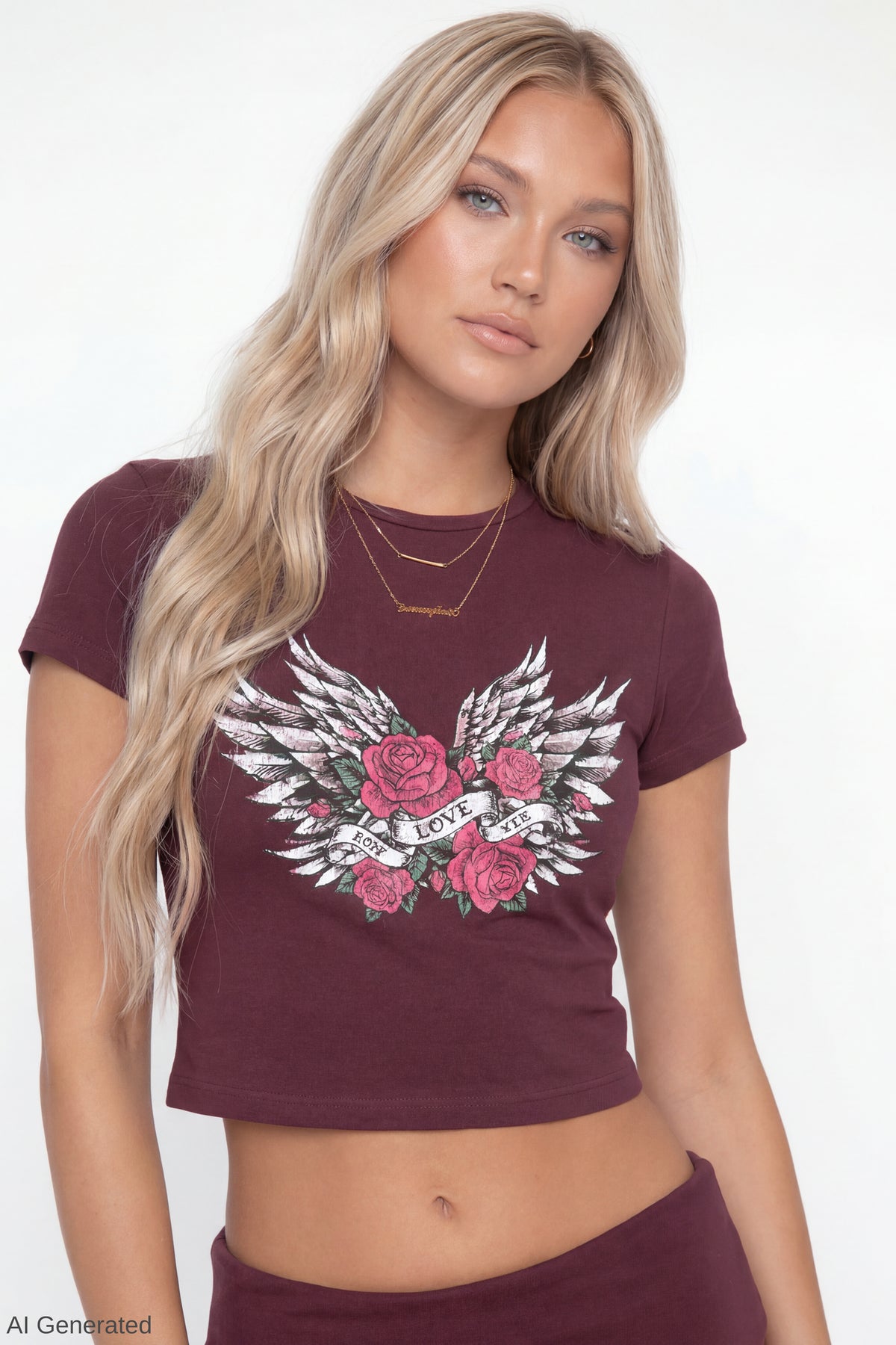 Alt View 3. Graphic Baby Tee & Flare Legging Set - Wine