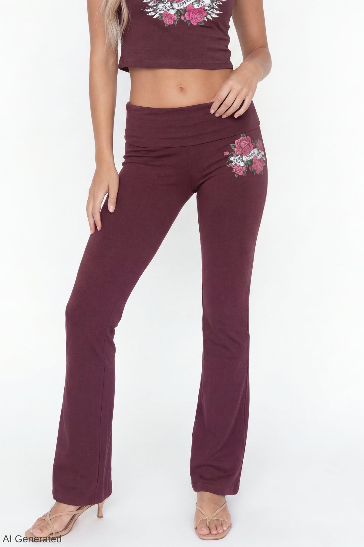 Alt View 4. Graphic Baby Tee & Flare Legging Set - Wine