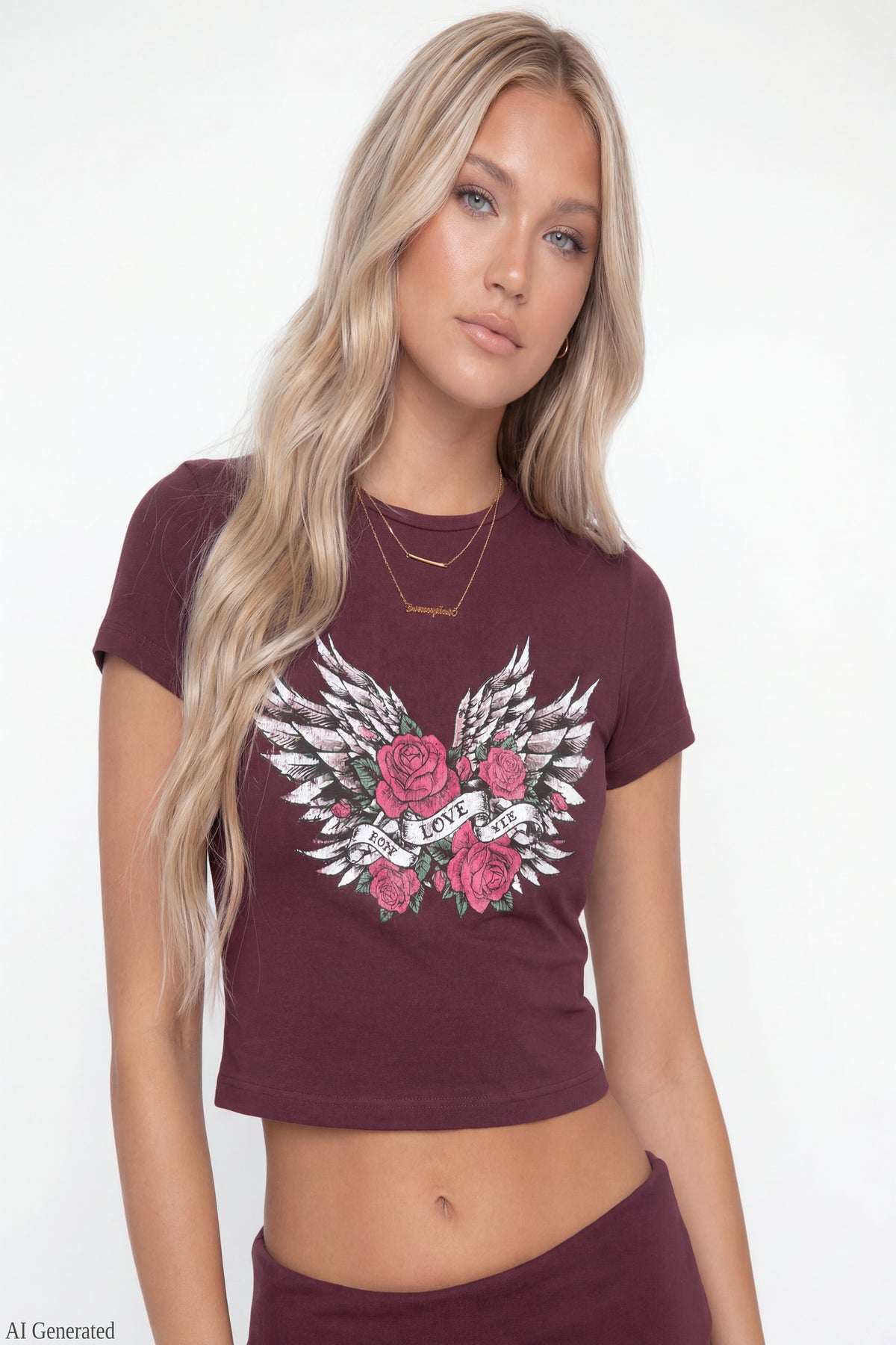 Alt View 3. Graphic Baby Tee & Flare Legging Set - Wine