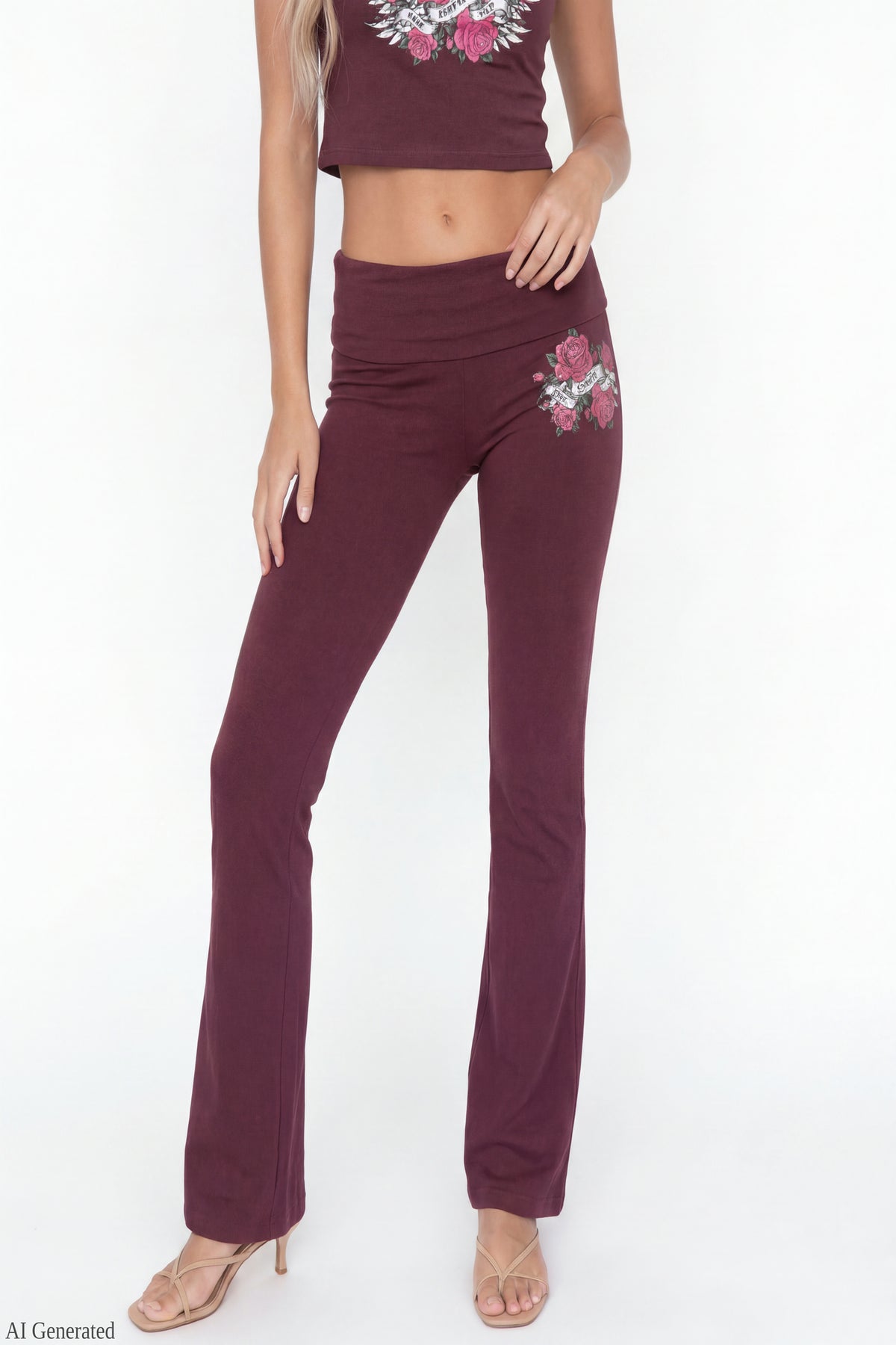 Alt View 4. Graphic Baby Tee & Flare Legging Set - Wine