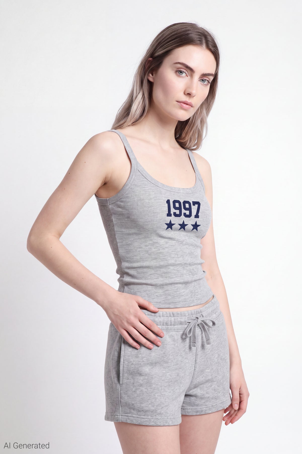 Graphic Scoop Neck Tank - Heather Grey