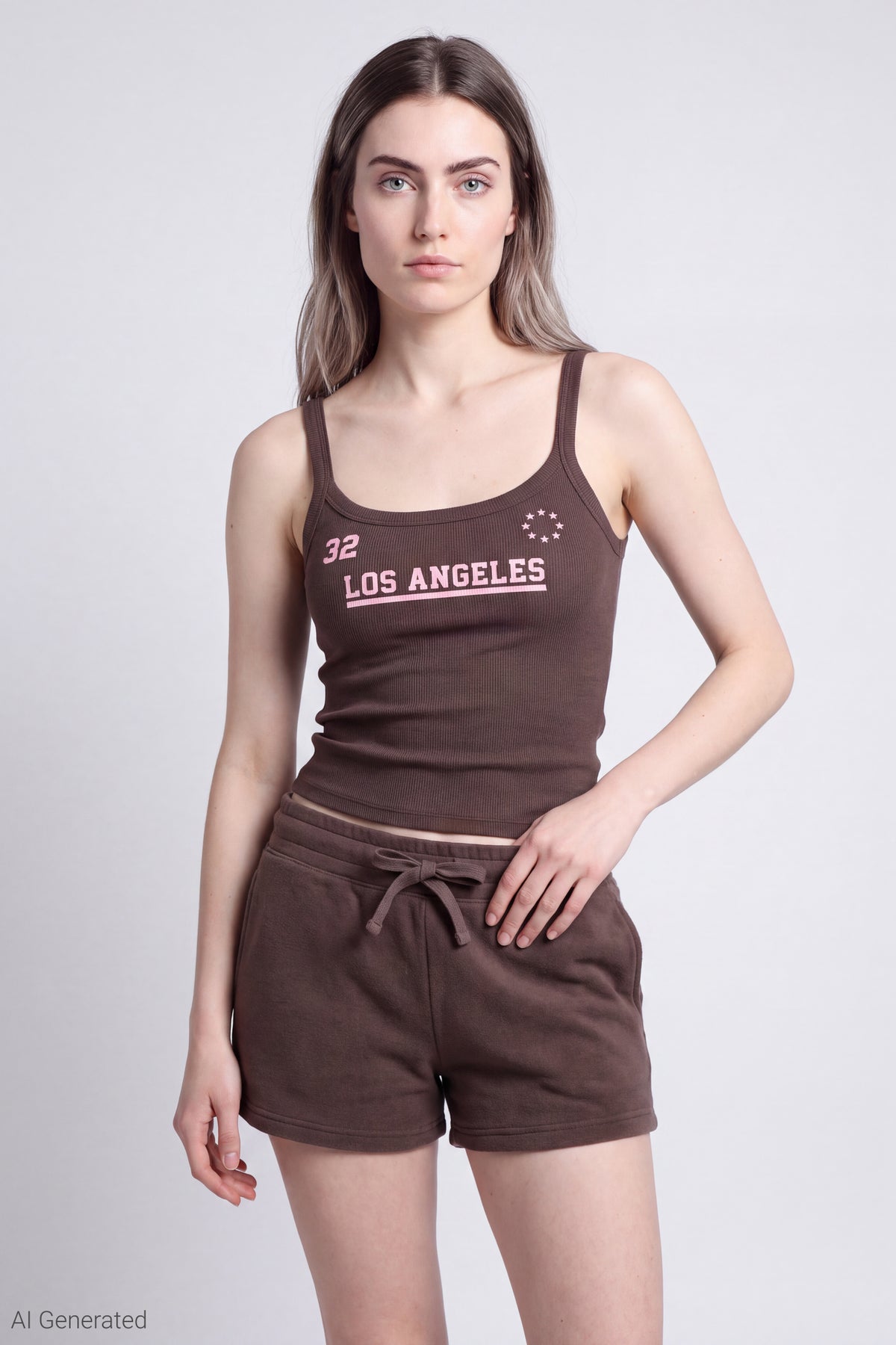 Graphic Scoop Neck Tank - Brown