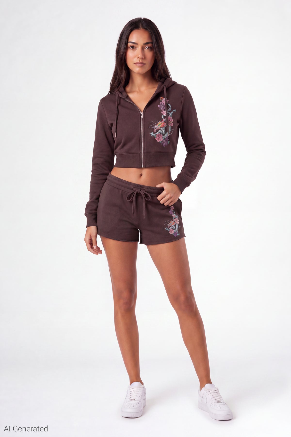 Fleece Graphic Drawstring Short - Brown