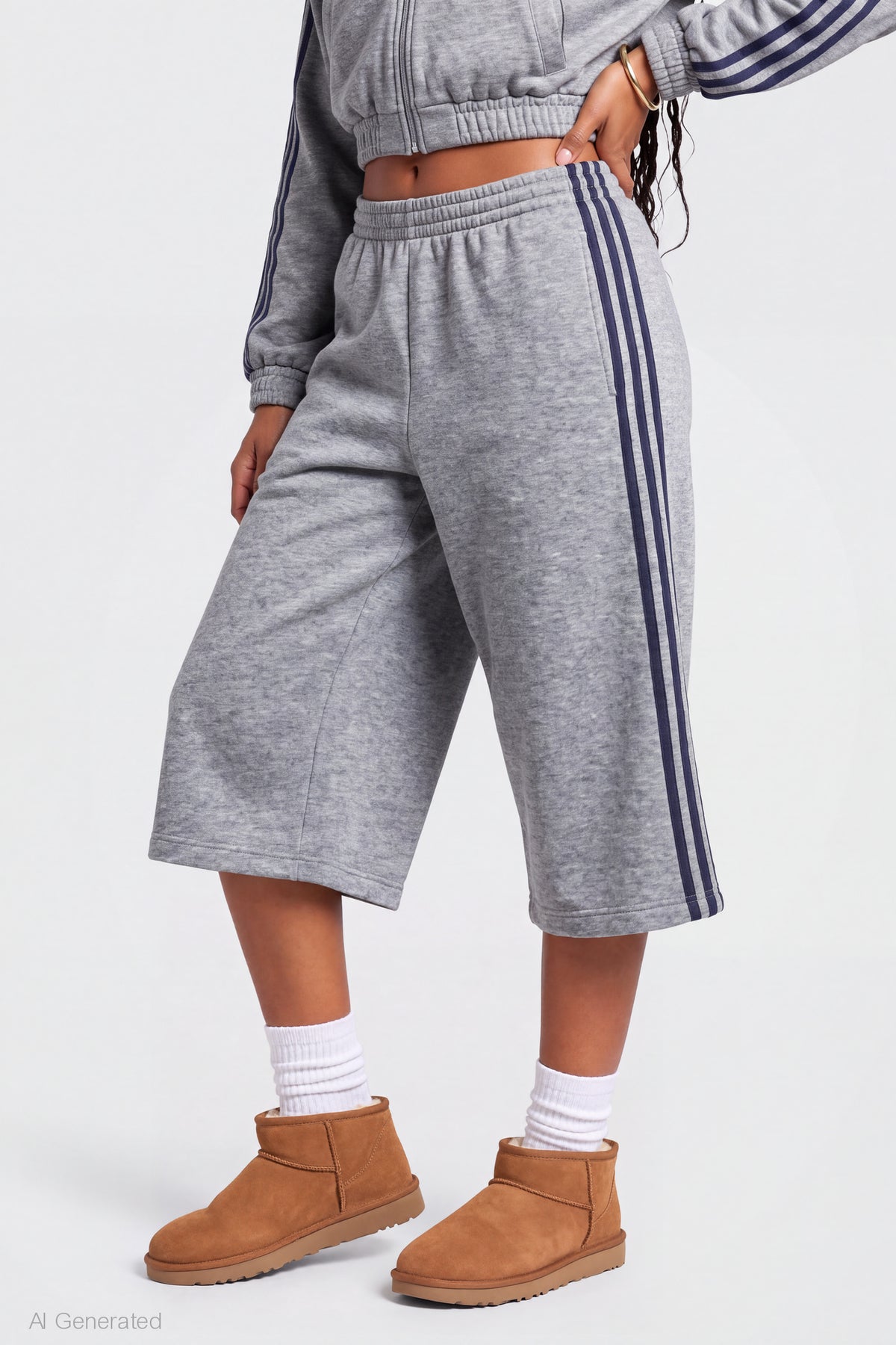 Alt View 3. Fleece Bermuda Short - Heather Grey