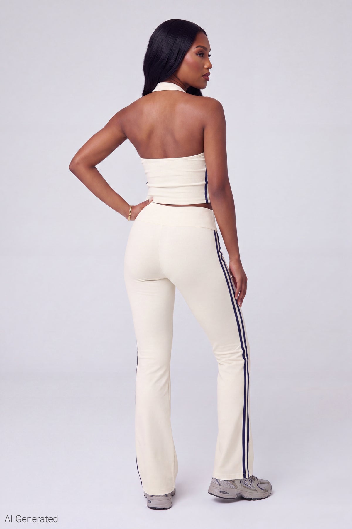 Alt View 2. Active Graphic Halter Top & Flare Pant Set - Cream