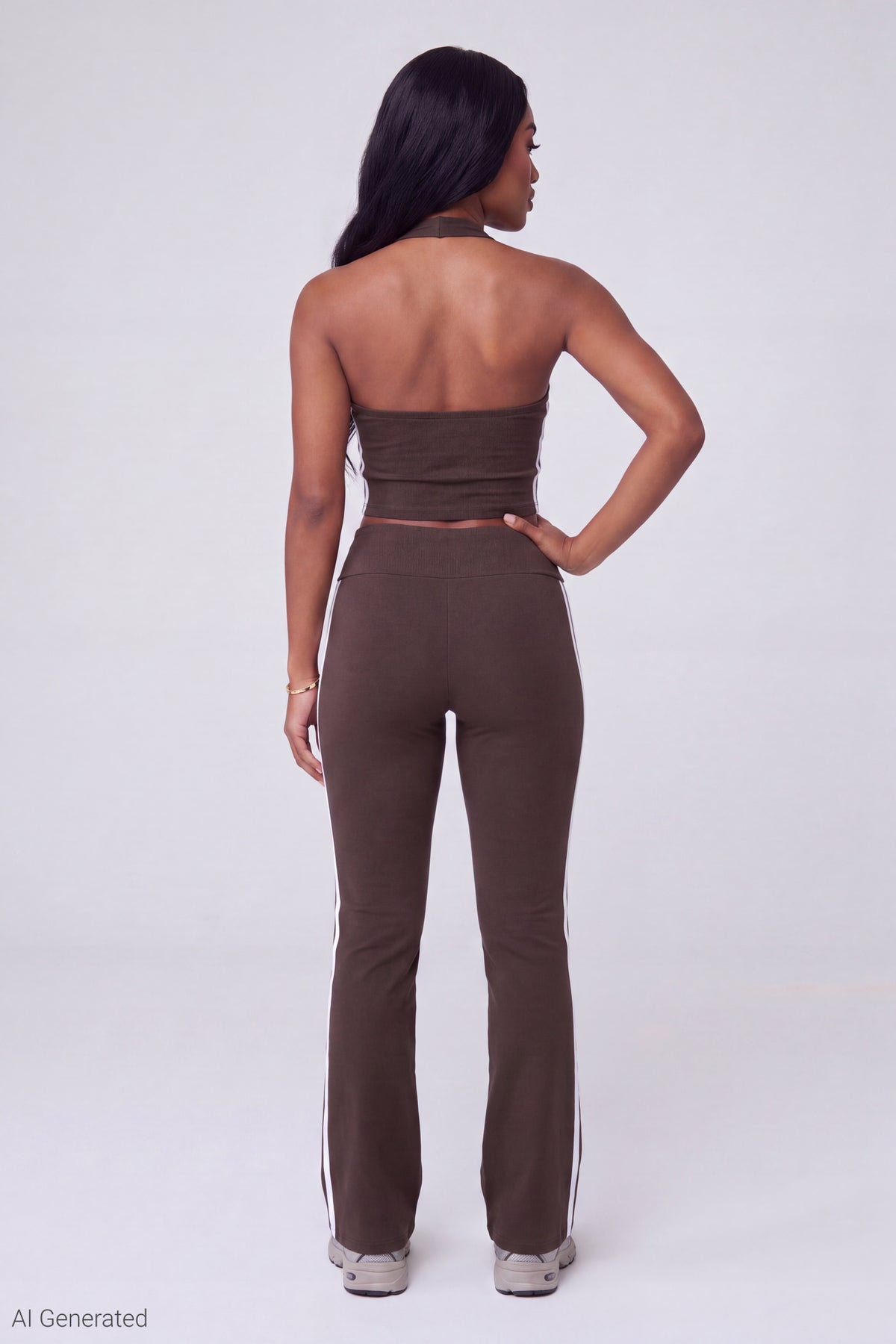 Alt View 2. Active Graphic Halter Top & Flare Pant Set - Brown