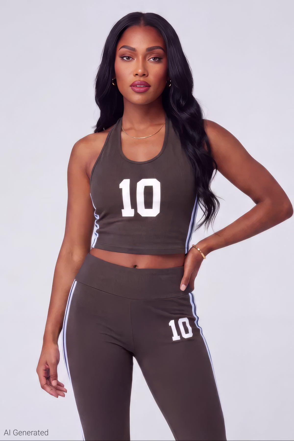 Alt View 3. Active Graphic Halter Top & Flare Pant Set - Brown