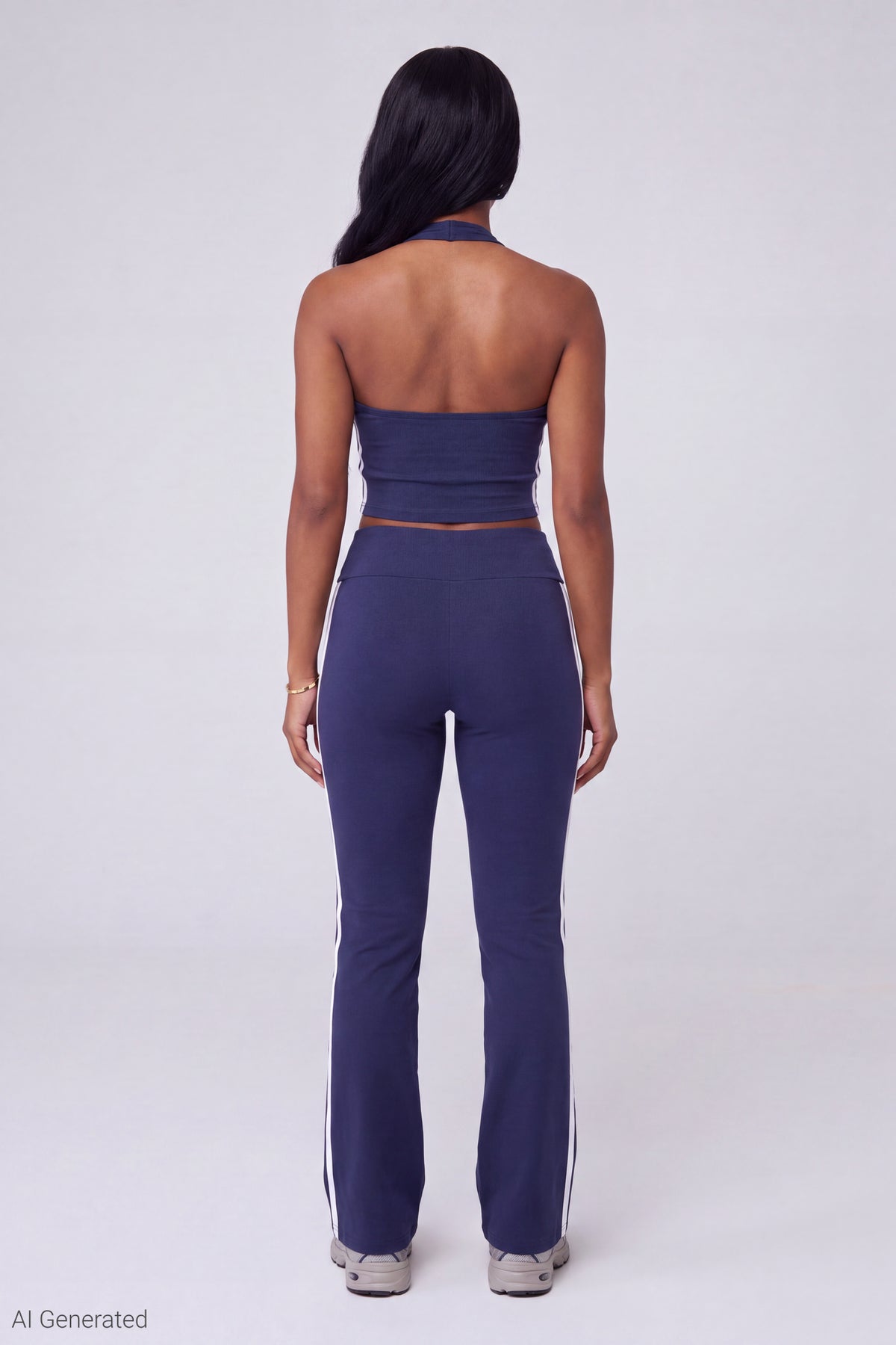 Alt View 2. Active Graphic Halter Top & Flare Pant Set - Navy