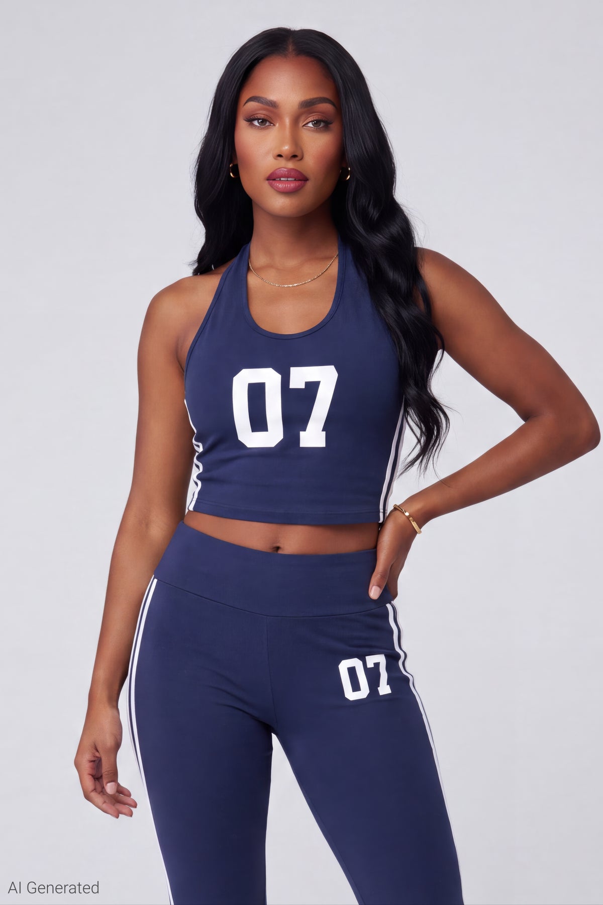 Alt View 3. Active Graphic Halter Top & Flare Pant Set - Navy
