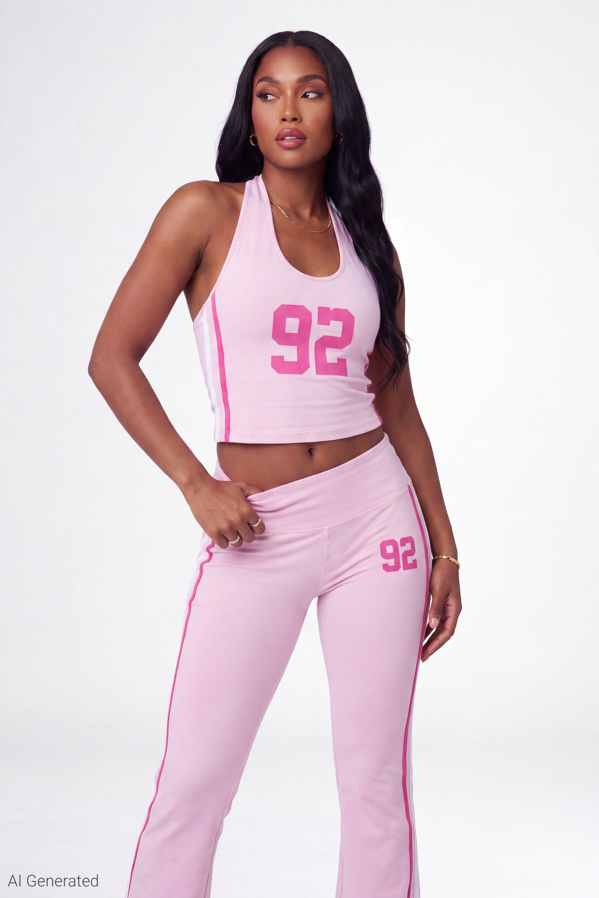 Alt View 3. Active Graphic Halter Top & Flare Pant Set - Pink