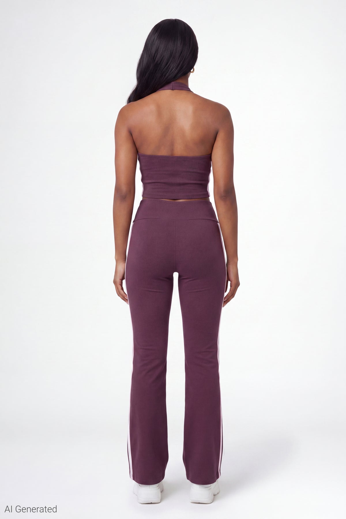 Alt View 2. Active Graphic Halter Top & Flare Pant Set - Burgundy
