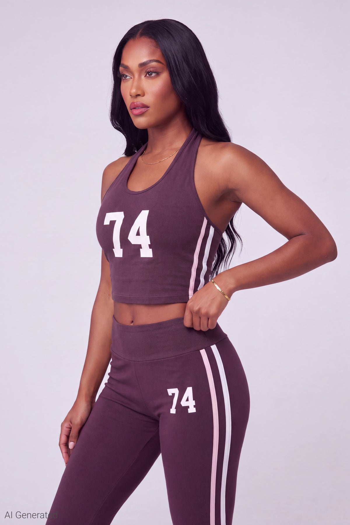 Alt View 3. Active Graphic Halter Top & Flare Pant Set - Burgundy