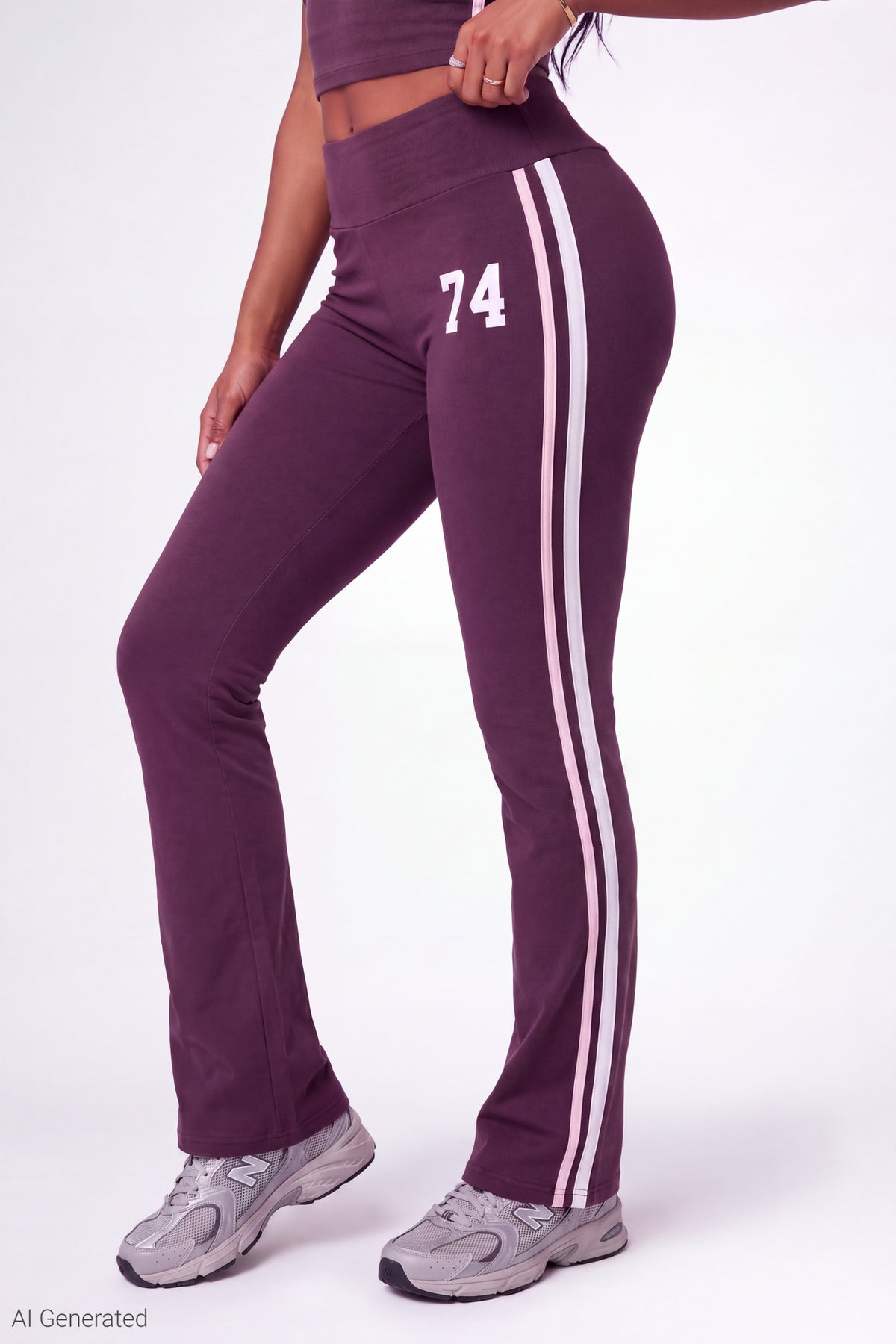 Alt View 4. Active Graphic Halter Top & Flare Pant Set - Burgundy