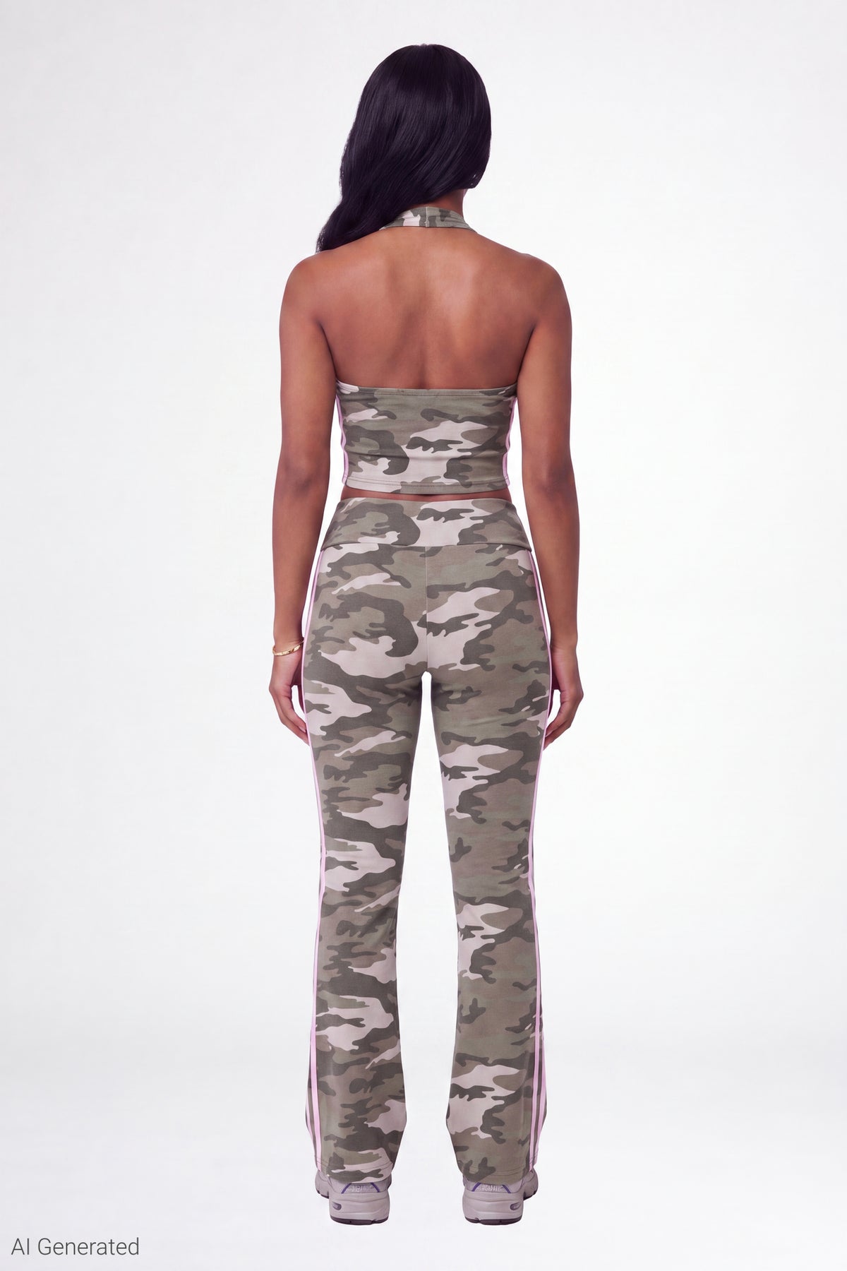 Alt View 2. Active Graphic Halter Top & Flare Pant Set - Camouflage