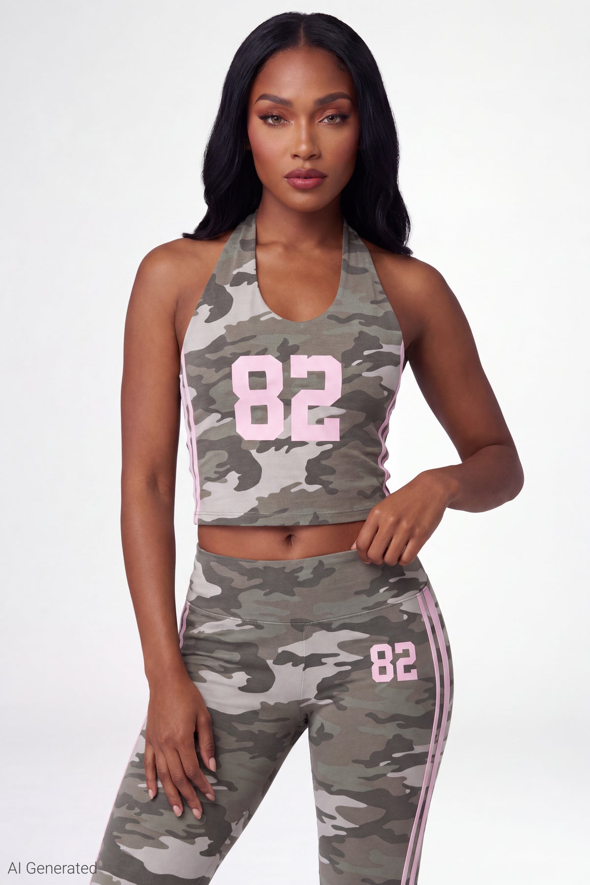 Alt View 3. Active Graphic Halter Top & Flare Pant Set - Camouflage