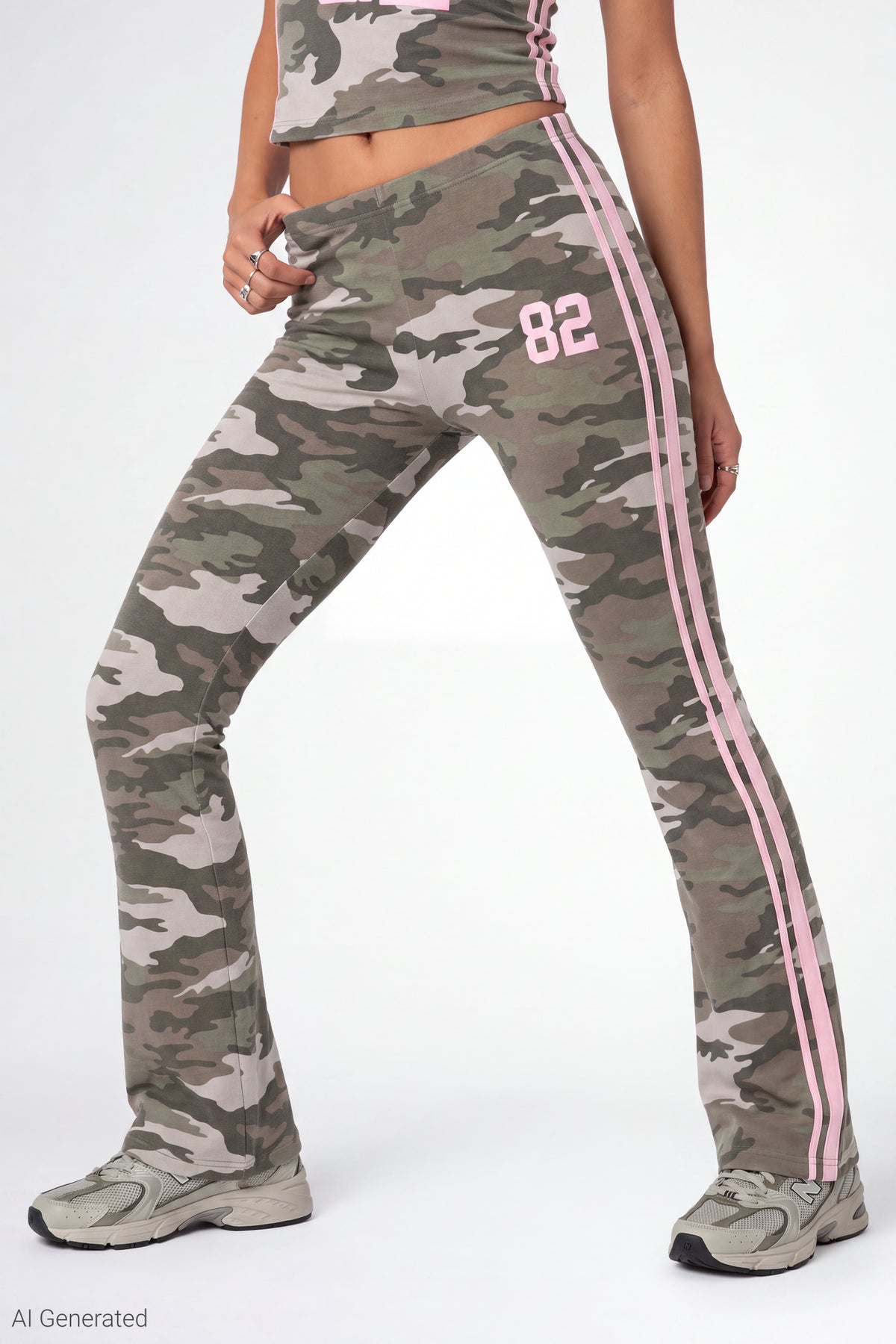 Alt View 4. Active Graphic Halter Top & Flare Pant Set - Camouflage