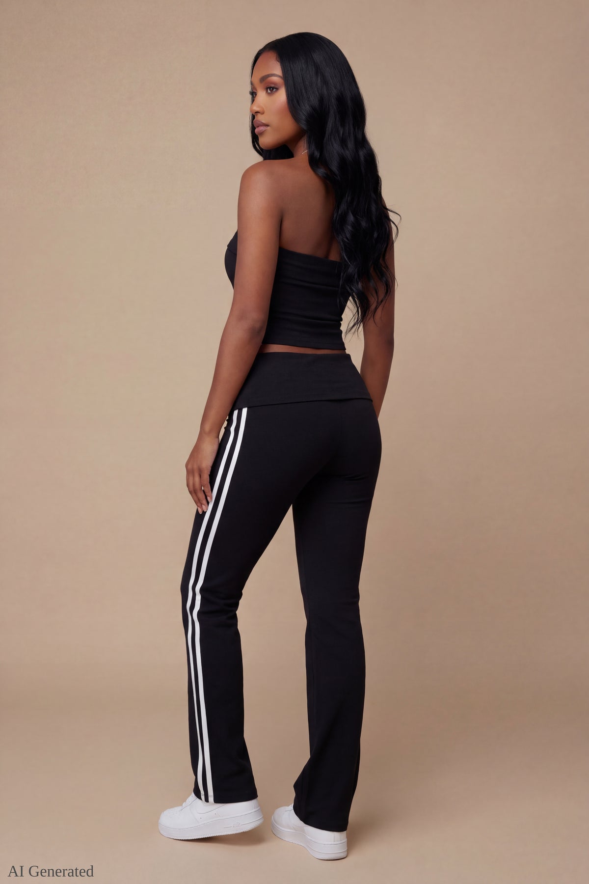 Alt View 2. Foldover Tube Top & Flare Pant Set - Black