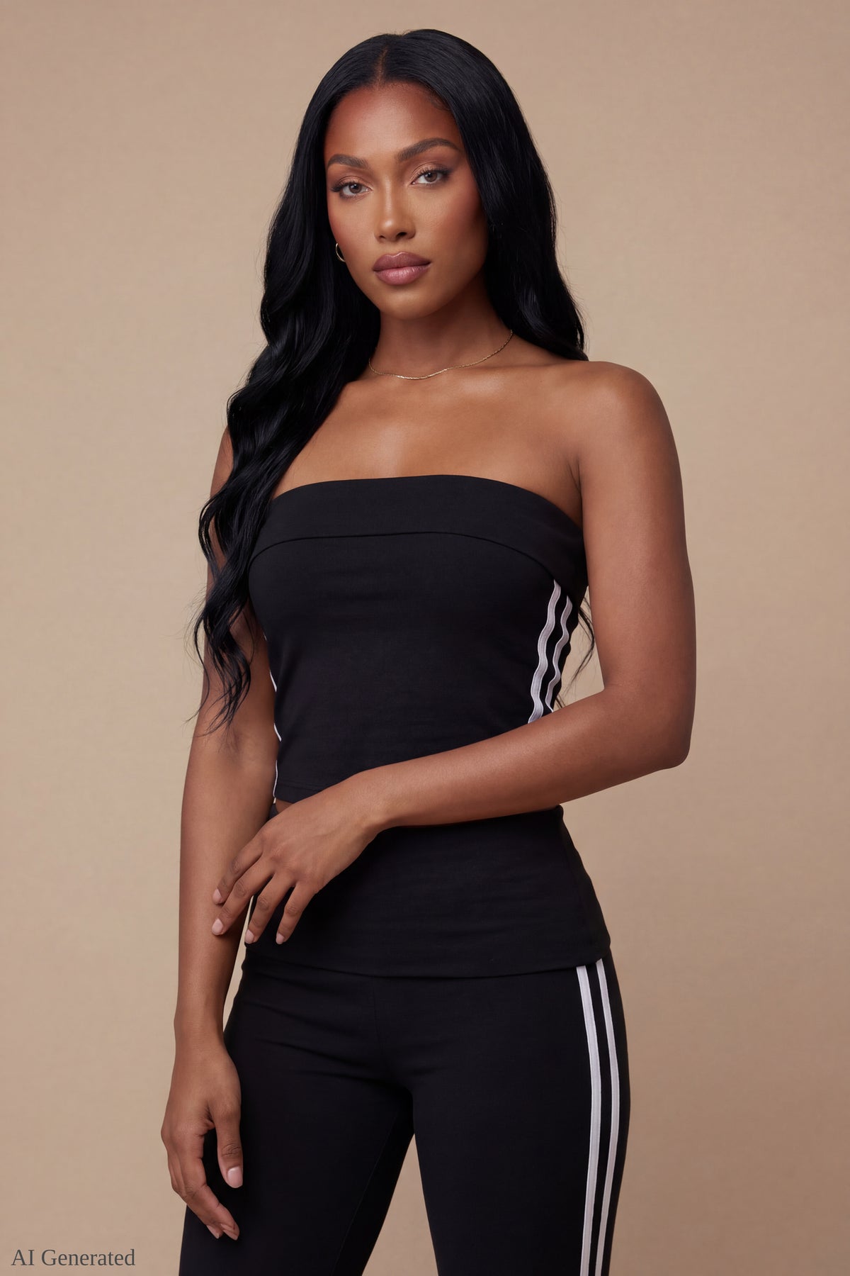 Alt View 3. Foldover Tube Top & Flare Pant Set - Black