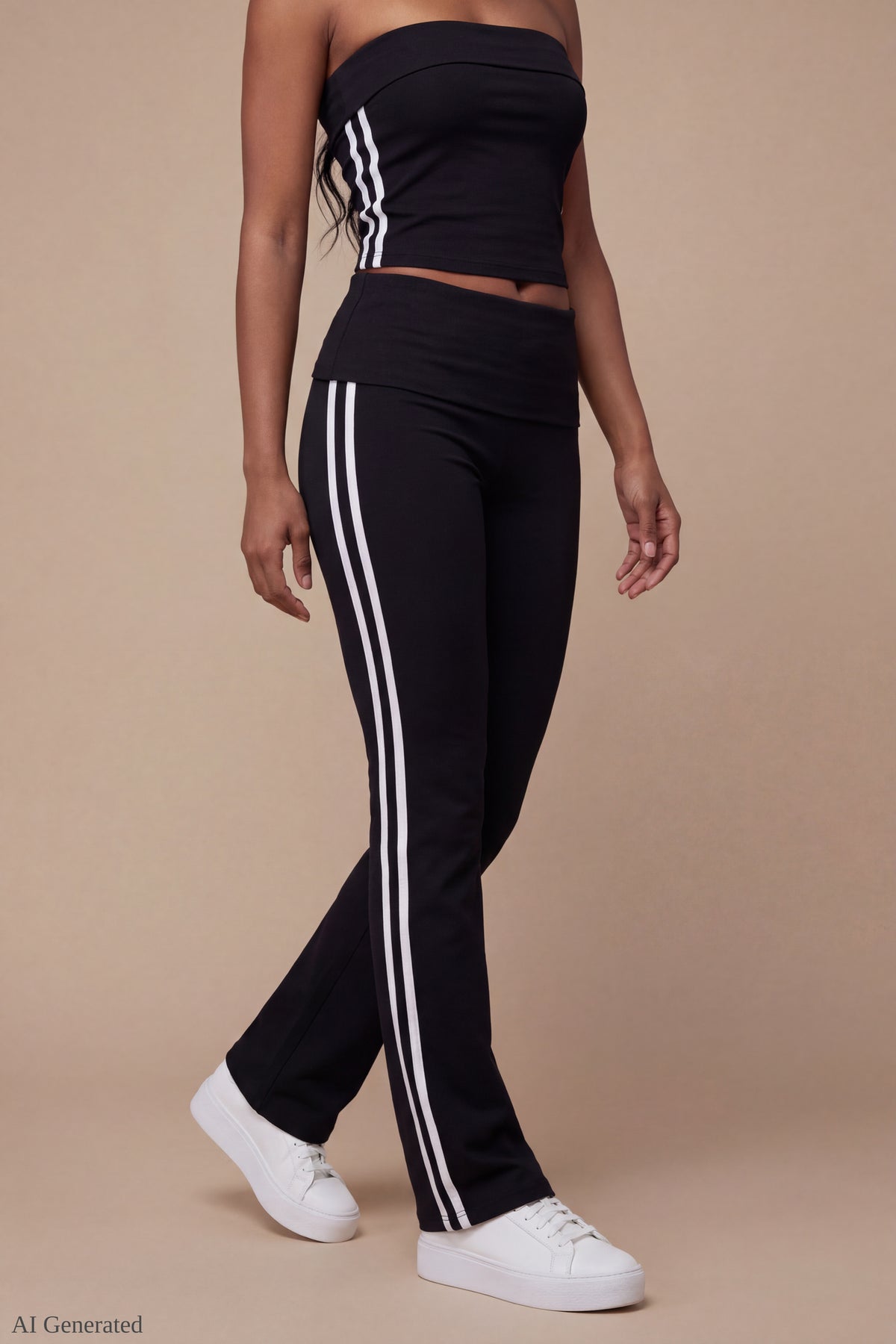 Alt View 4. Foldover Tube Top & Flare Pant Set - Black