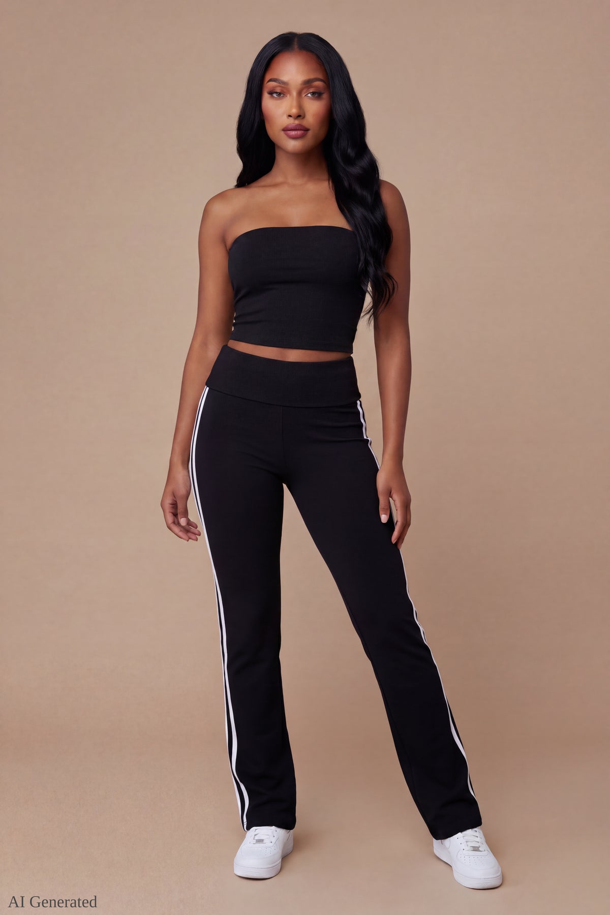 Foldover Tube Top & Flare Pant Set - Black