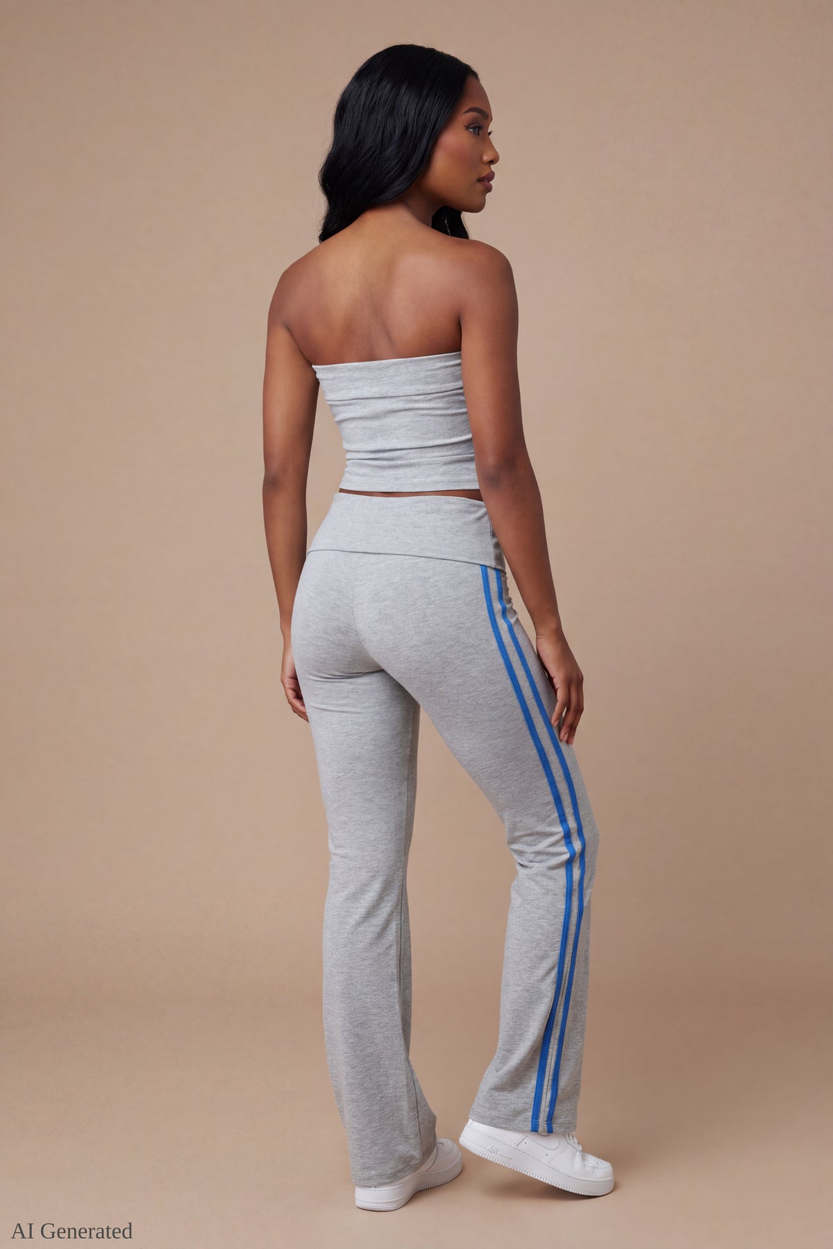 Alt View 2. Foldover Tube Top & Flare Pant Set - Heather Grey
