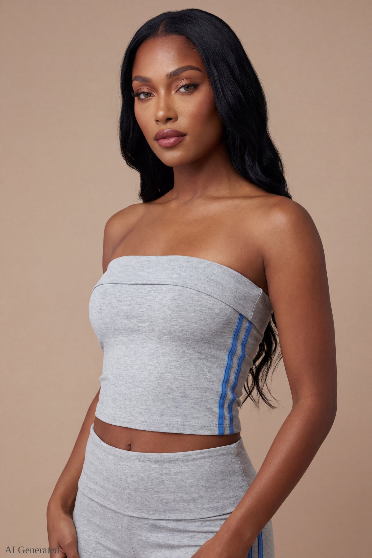 Alt View 3. Foldover Tube Top & Flare Pant Set - Heather Grey