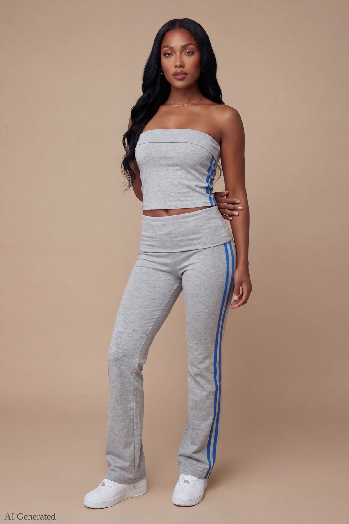 Foldover Tube Top & Flare Pant Set - Heather Grey