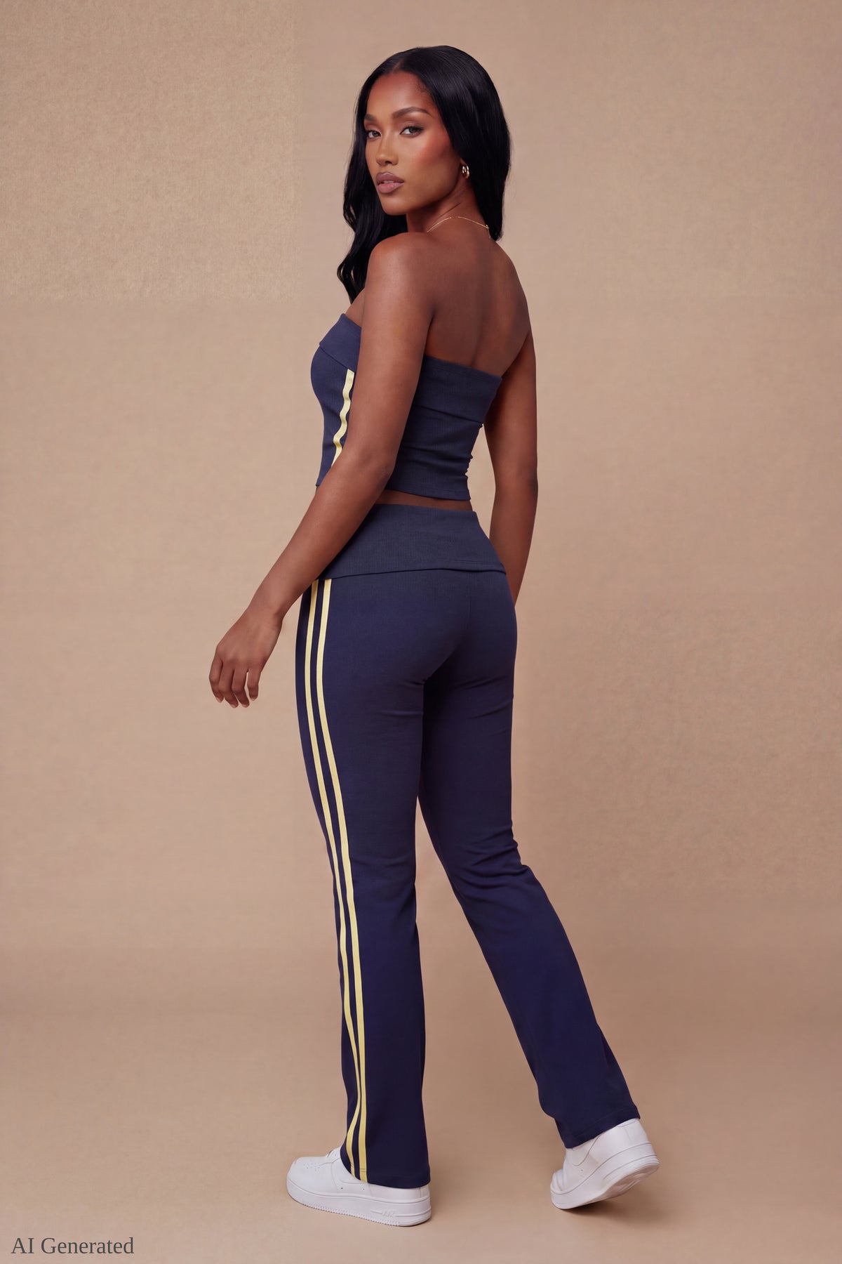 Alt View 2. Foldover Tube Top & Flare Pant Set - Navy