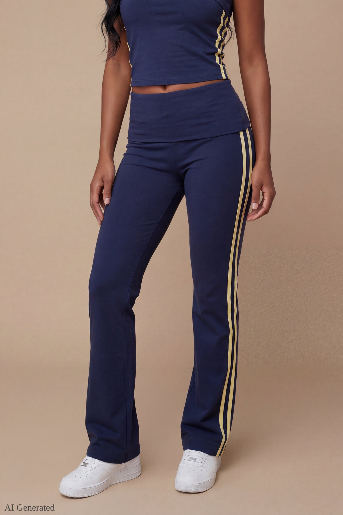 Alt View 4. Foldover Tube Top & Flare Pant Set - Navy