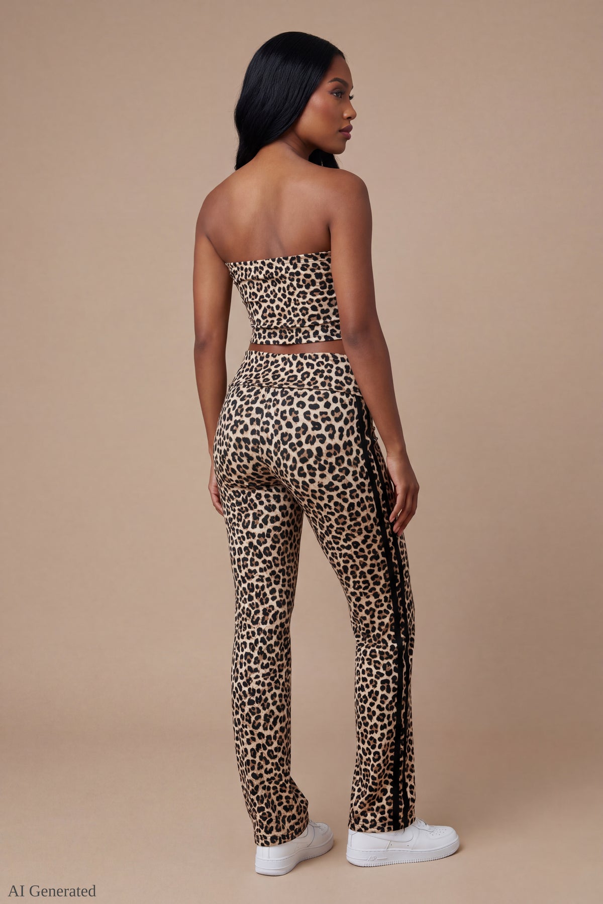 Alt View 2. Foldover Tube Top & Flare Pant Set - Leopard