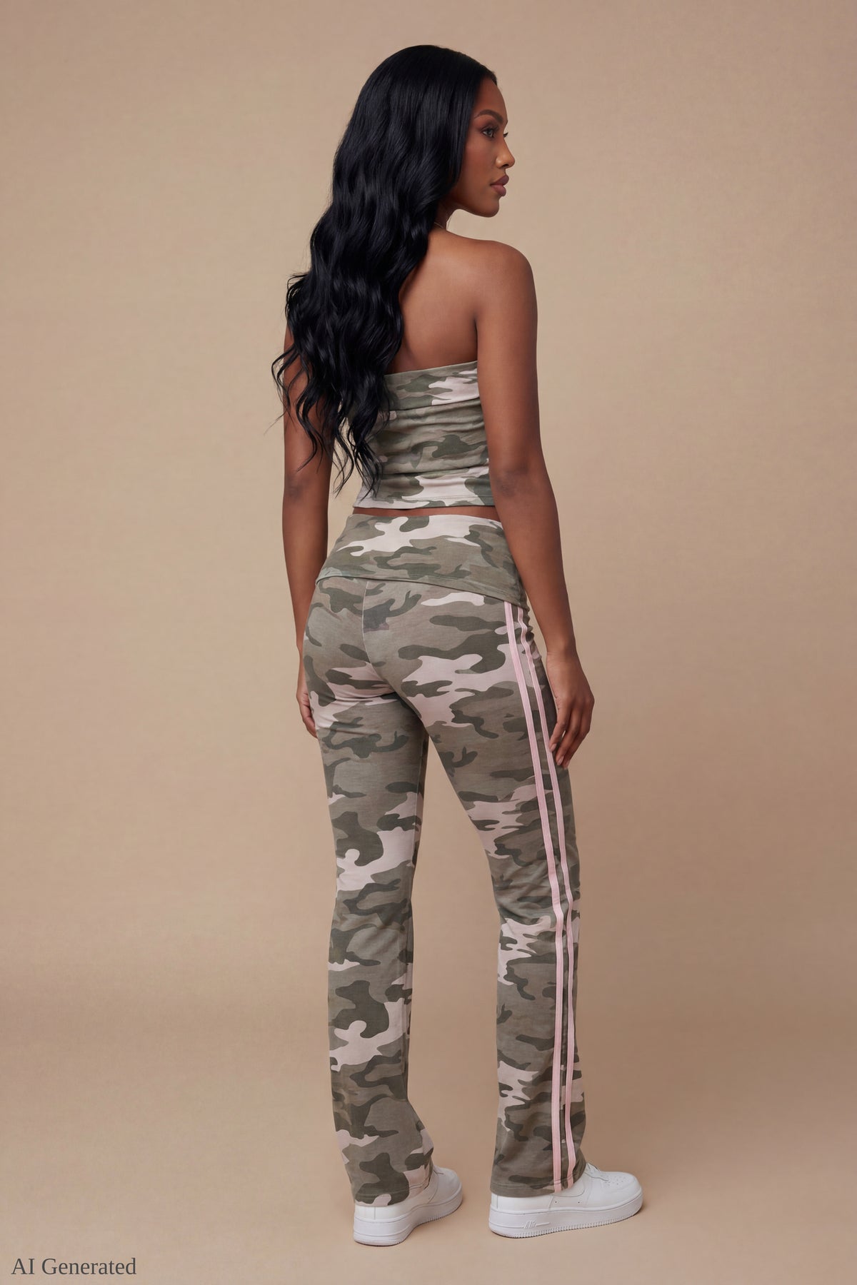 Alt View 2. Foldover Tube Top & Flare Pant Set - Camouflage