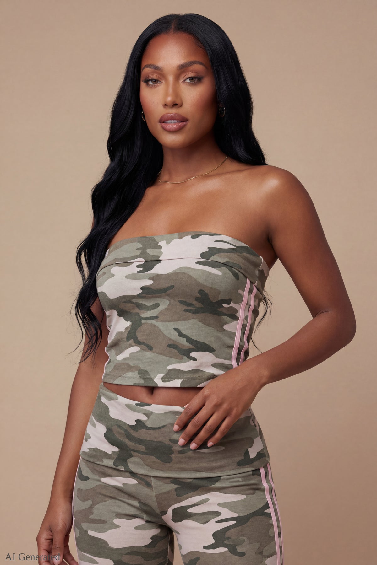 Alt View 3. Foldover Tube Top & Flare Pant Set - Camouflage