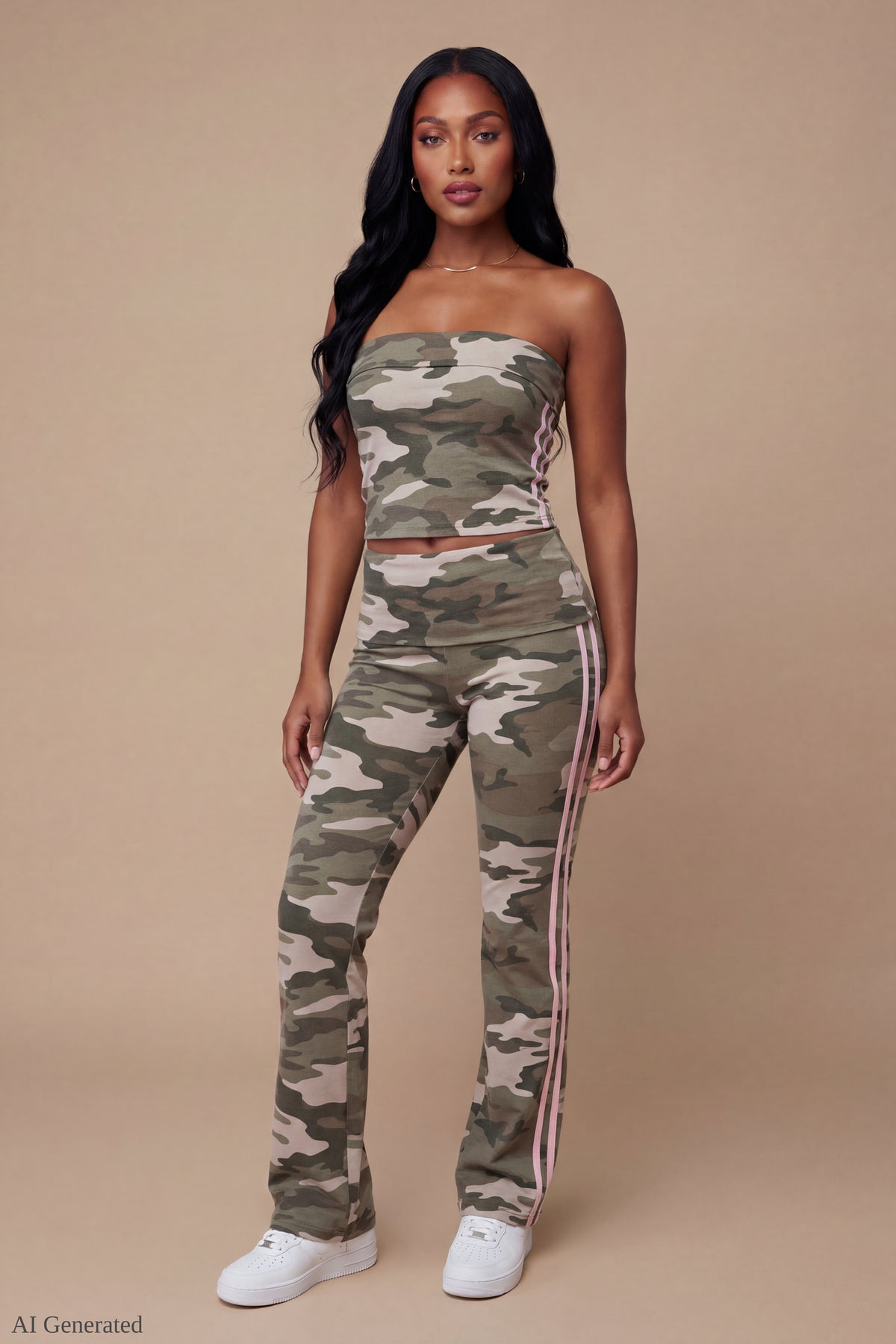 Foldover Tube Top & Flare Pant Set - Camouflage