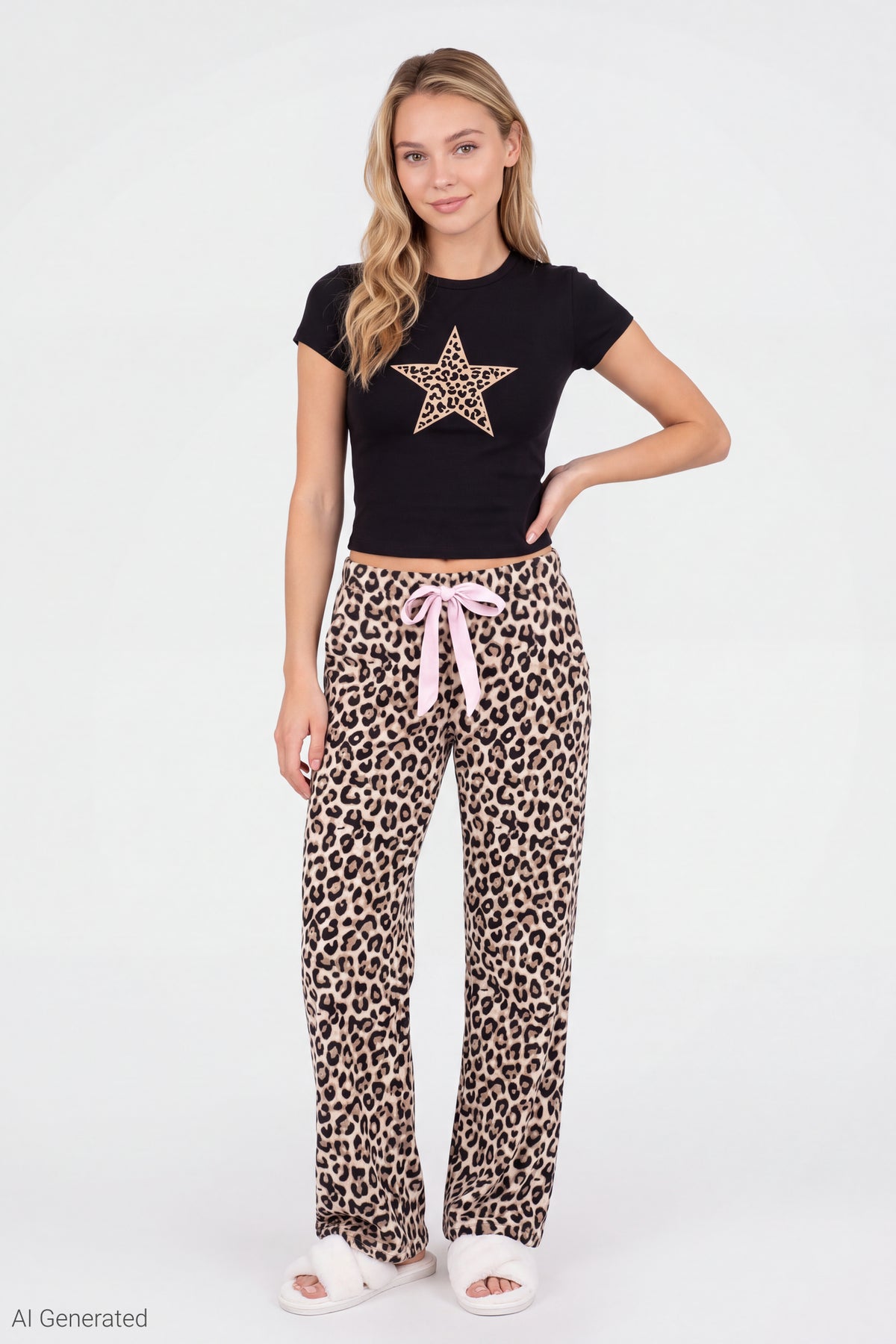 Graphic Tee & Pant Pajama Set - Black