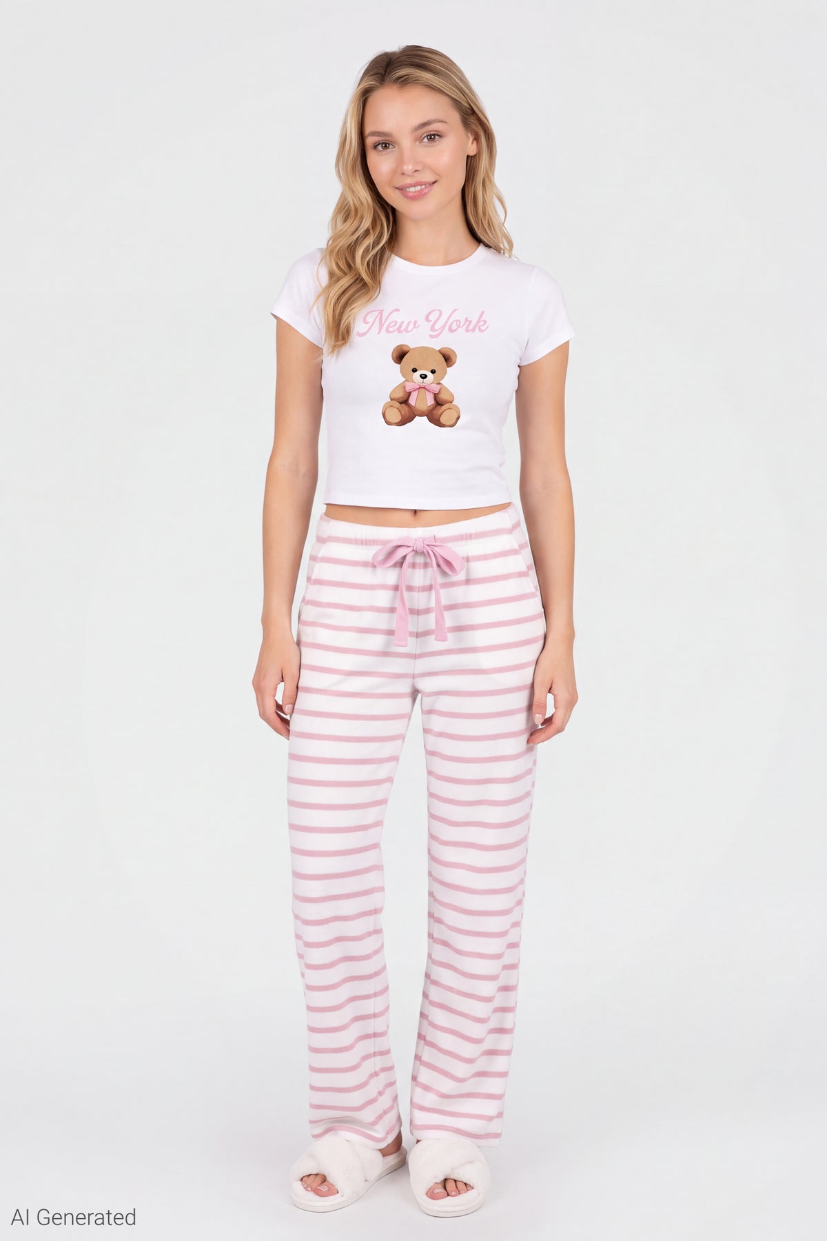 Graphic Tee & Pant Pajama Set - White