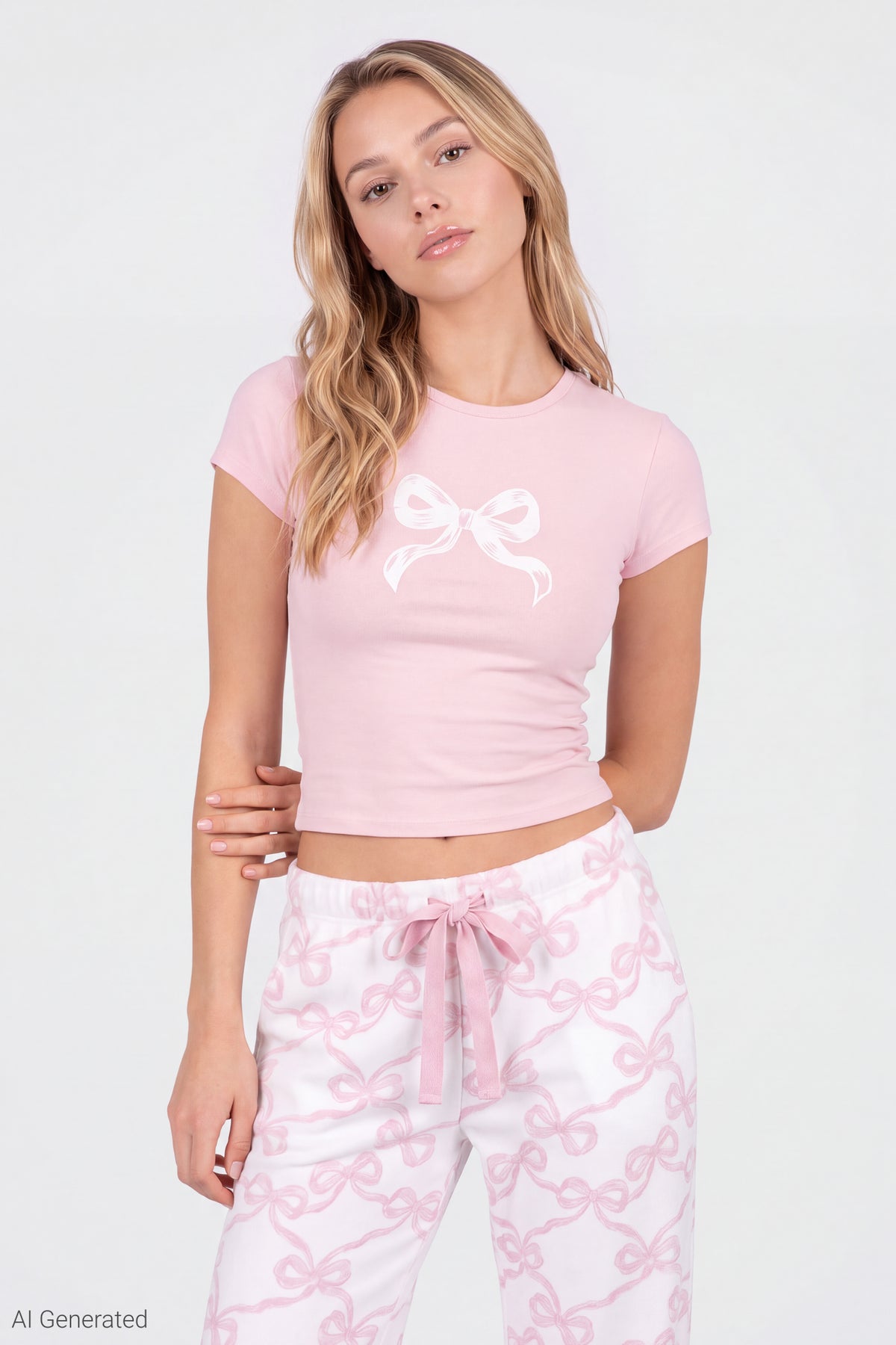 Alt View 3. Graphic Tee & Pant Pajama Set - Light Pink