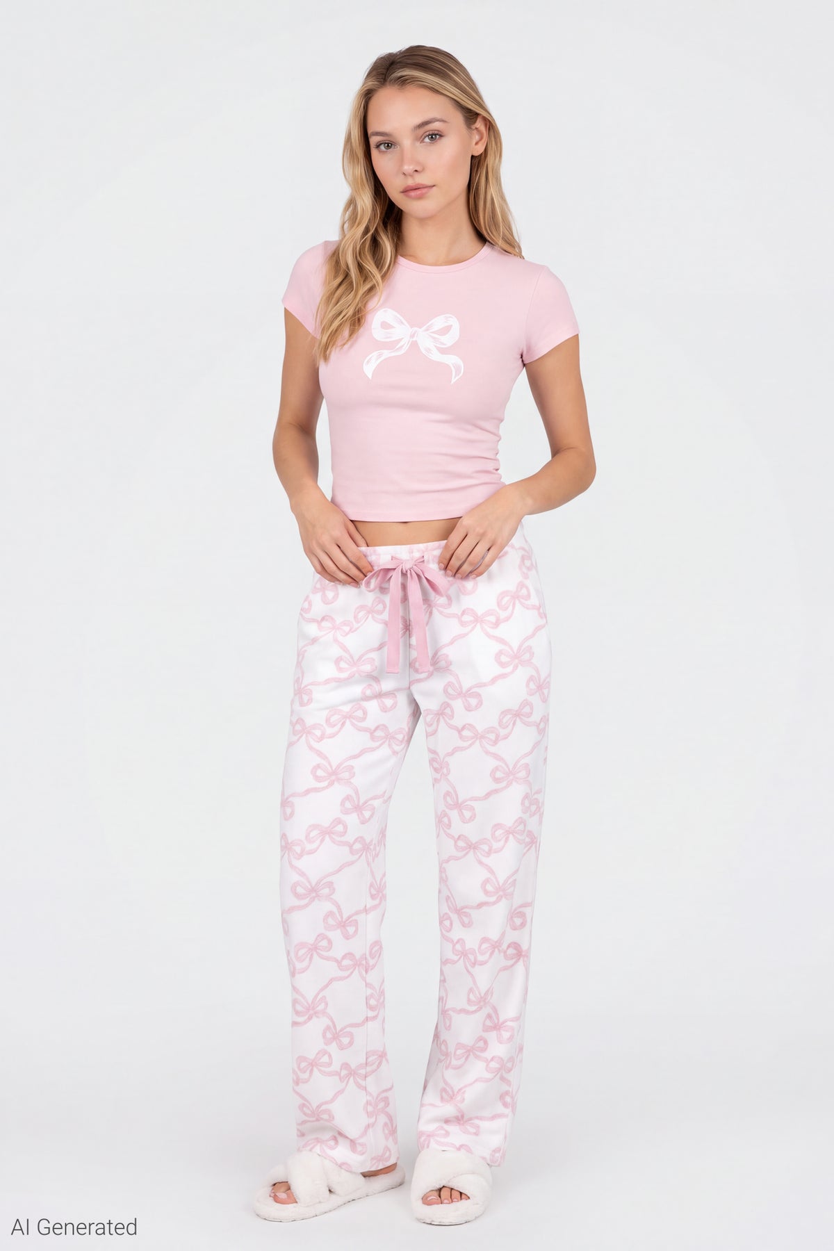 Graphic Tee & Pant Pajama Set - Light Pink
