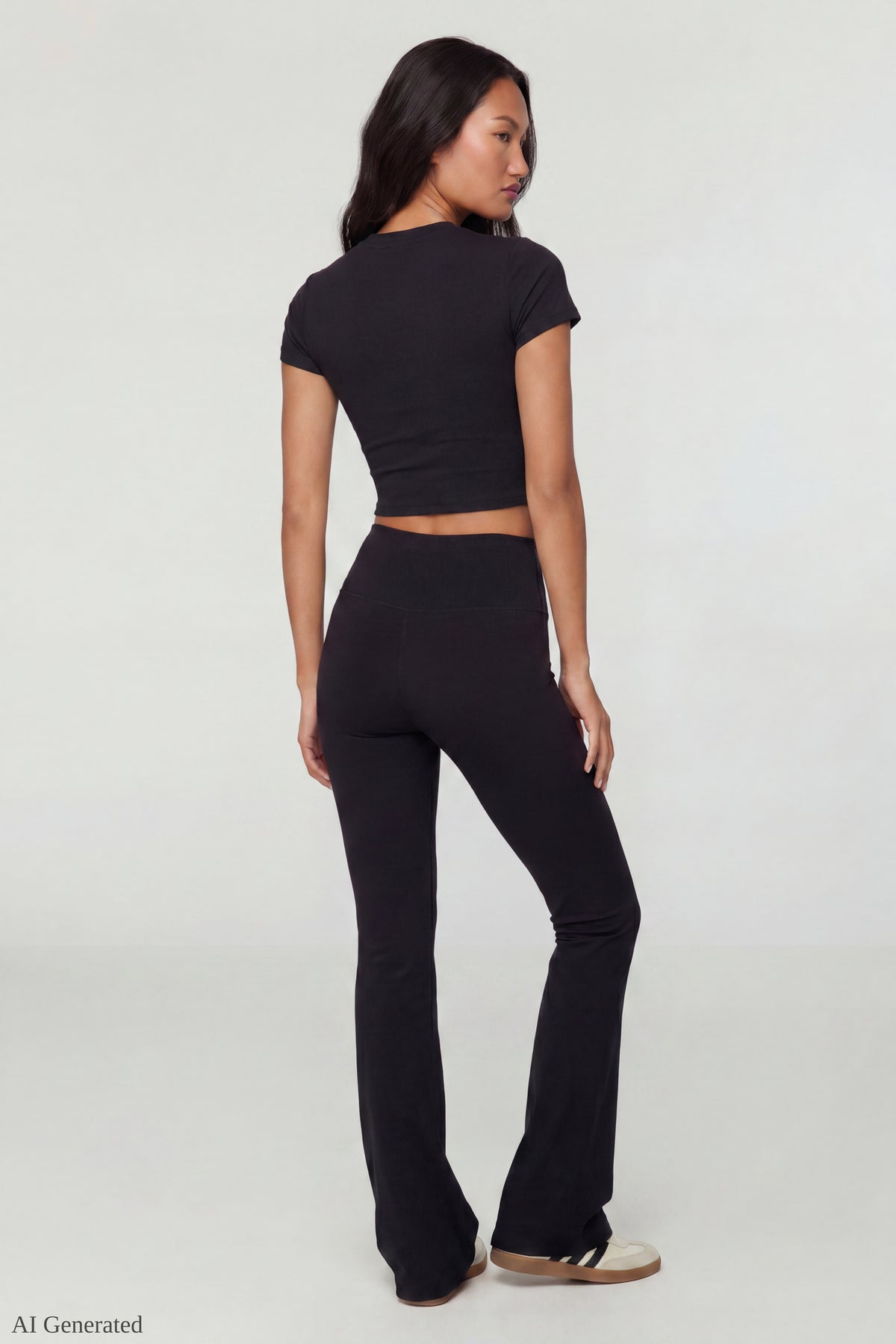 Alt View 2. Square Neck T-Shirt & Flare Legging Set - Black