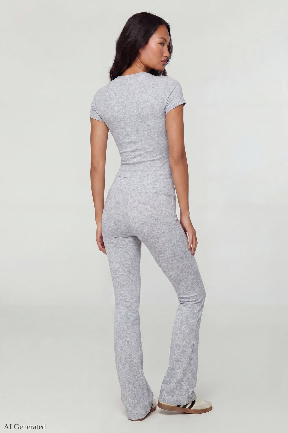 Alt View 2. Square Neck T-Shirt & Flare Legging Set - Heather Grey