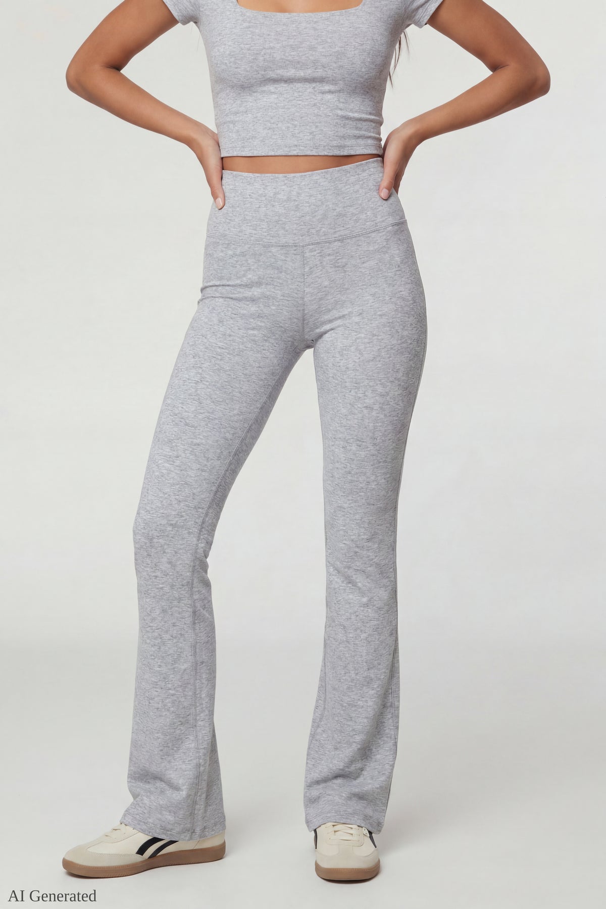 Alt View 3. Square Neck T-Shirt & Flare Legging Set - Heather Grey